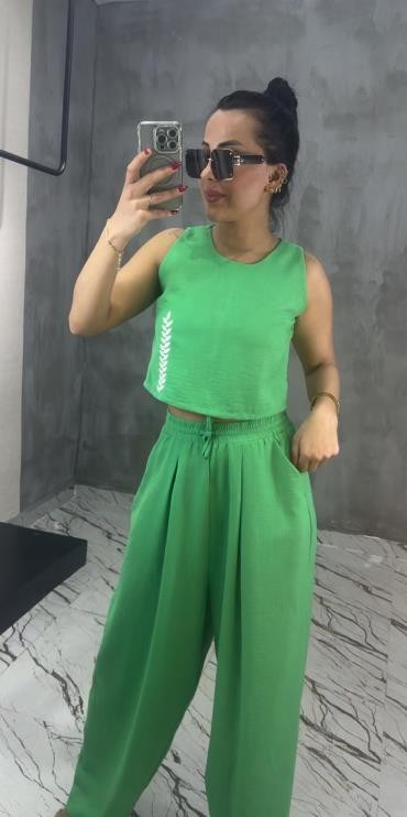 Palmiye Keten Takım Yeşil