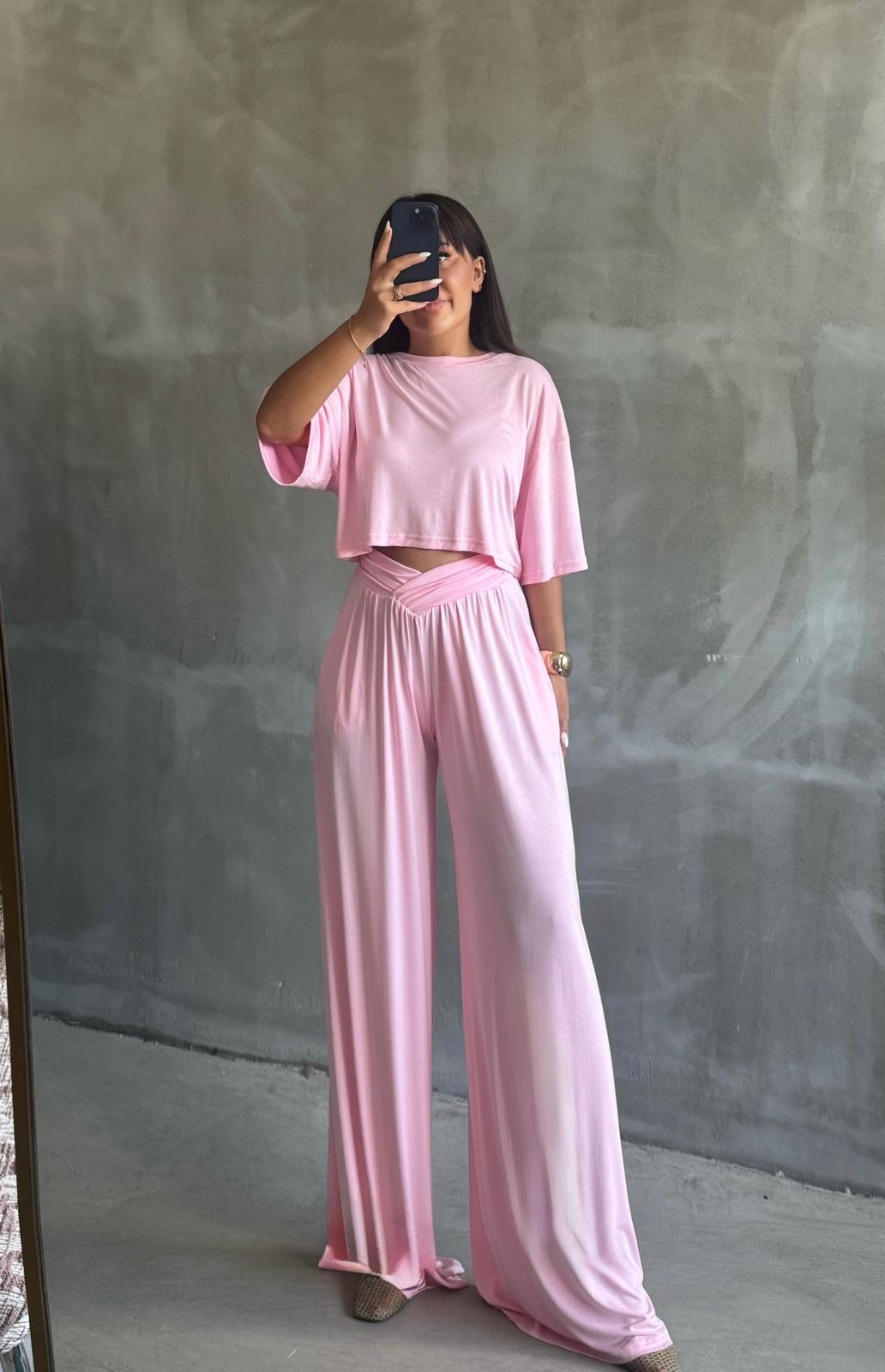 V Bel Detaylı İkili OYs  Takım - Pembe