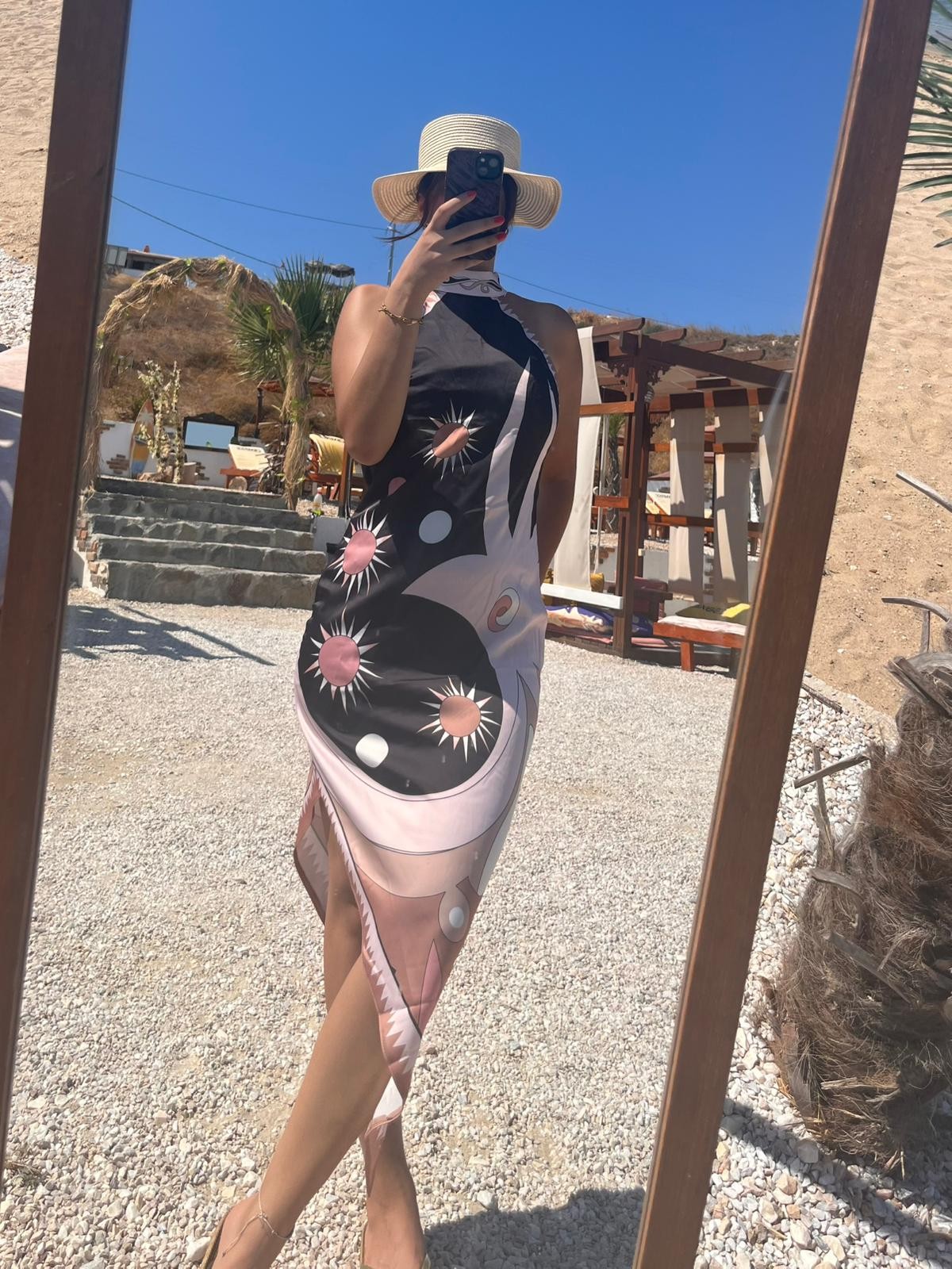 Premium Seri Pucci Saten Tasarım Asimetrik Elbise