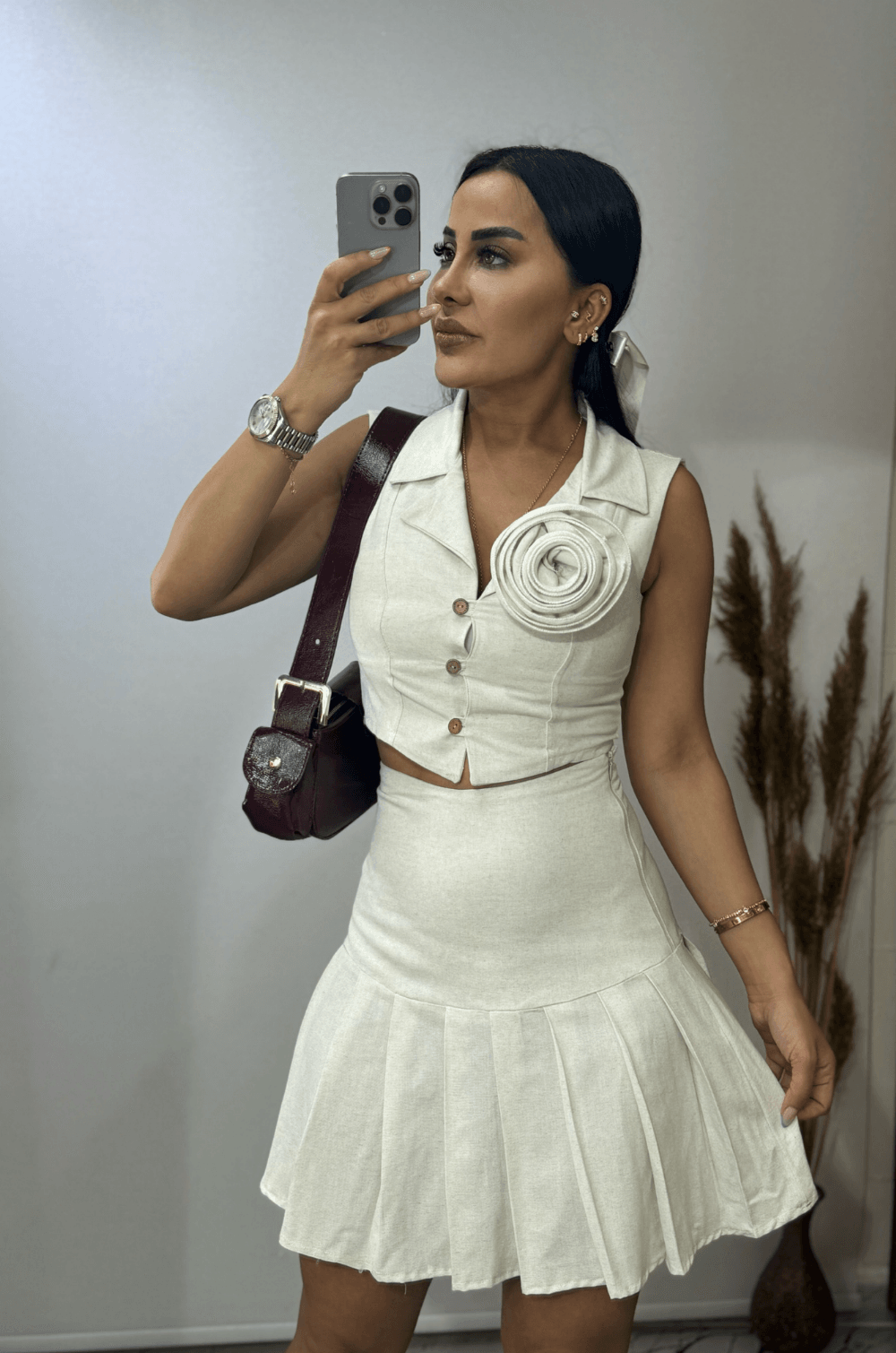 Gül Detaylı Keten Takım