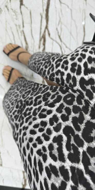 Leopar Desenli Jean Midi Etek
