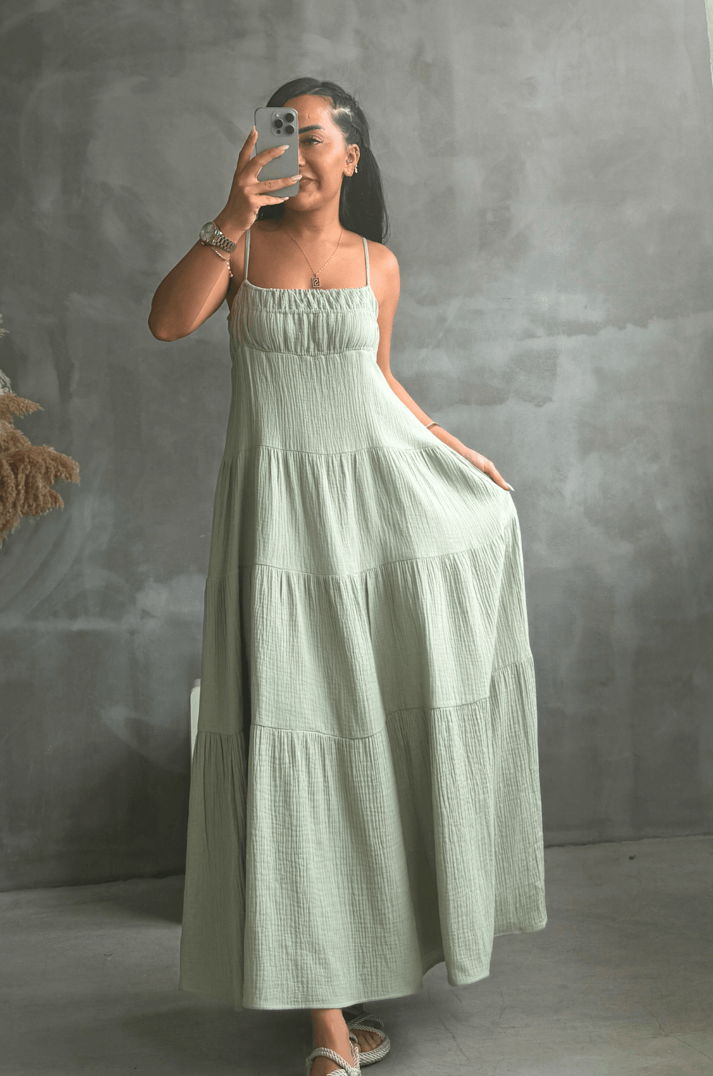 Sirince Keten Elbise Mint