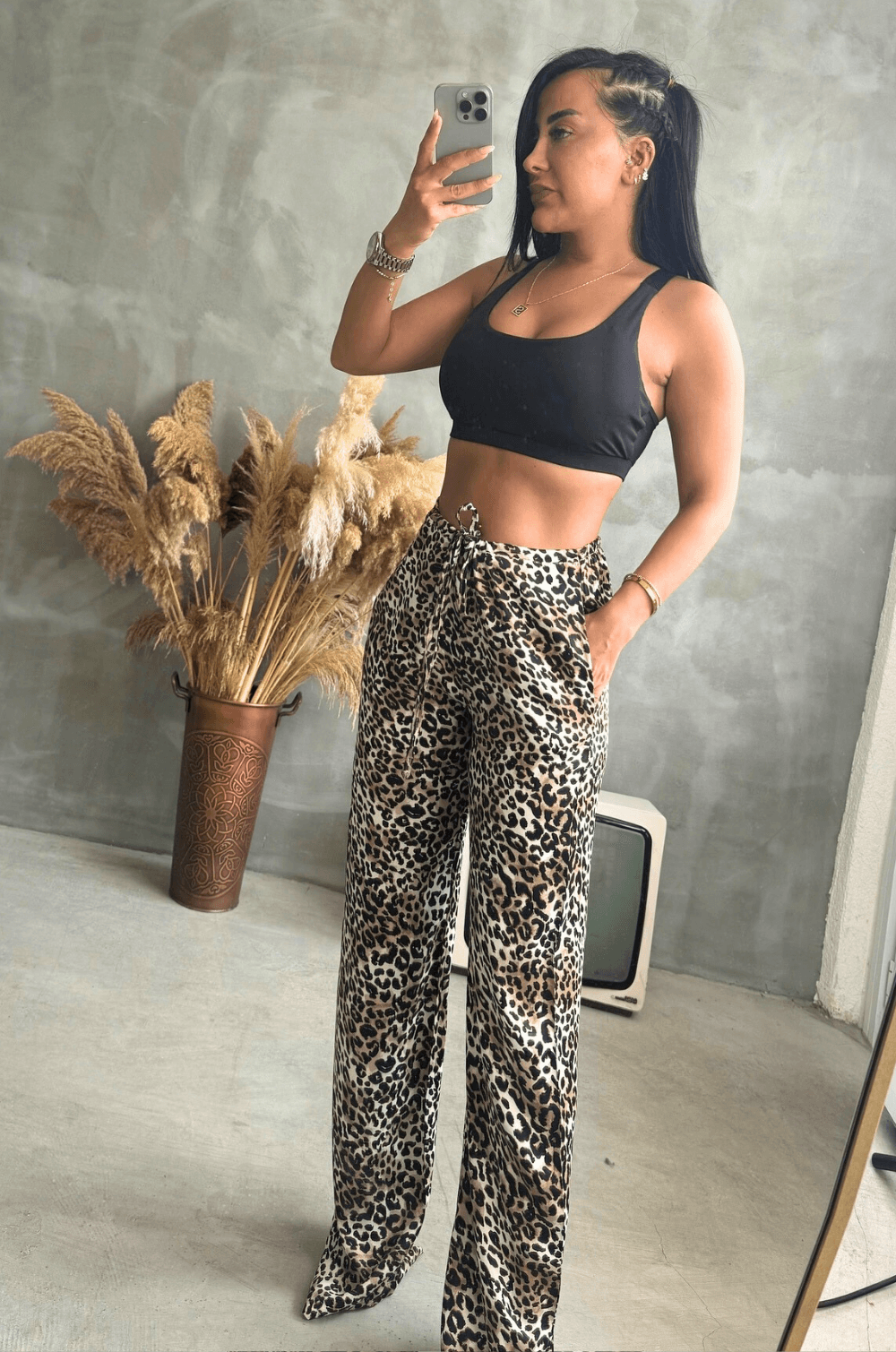 Leopar Saten Pantalon