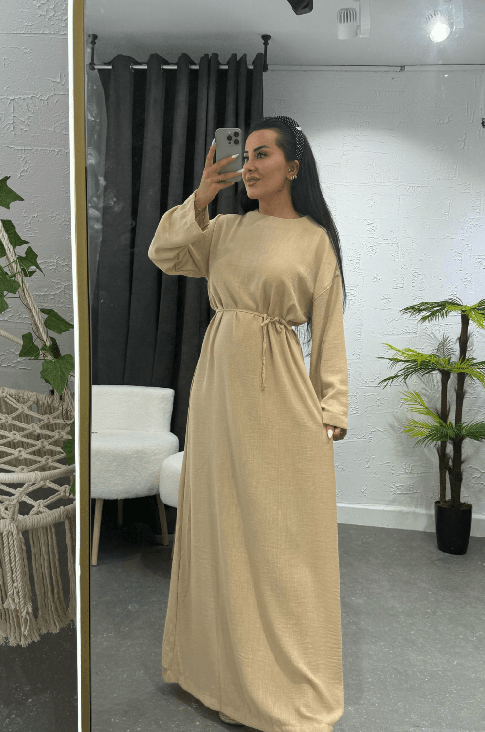 Zara Bağlamalı Keten Elbise Vizon