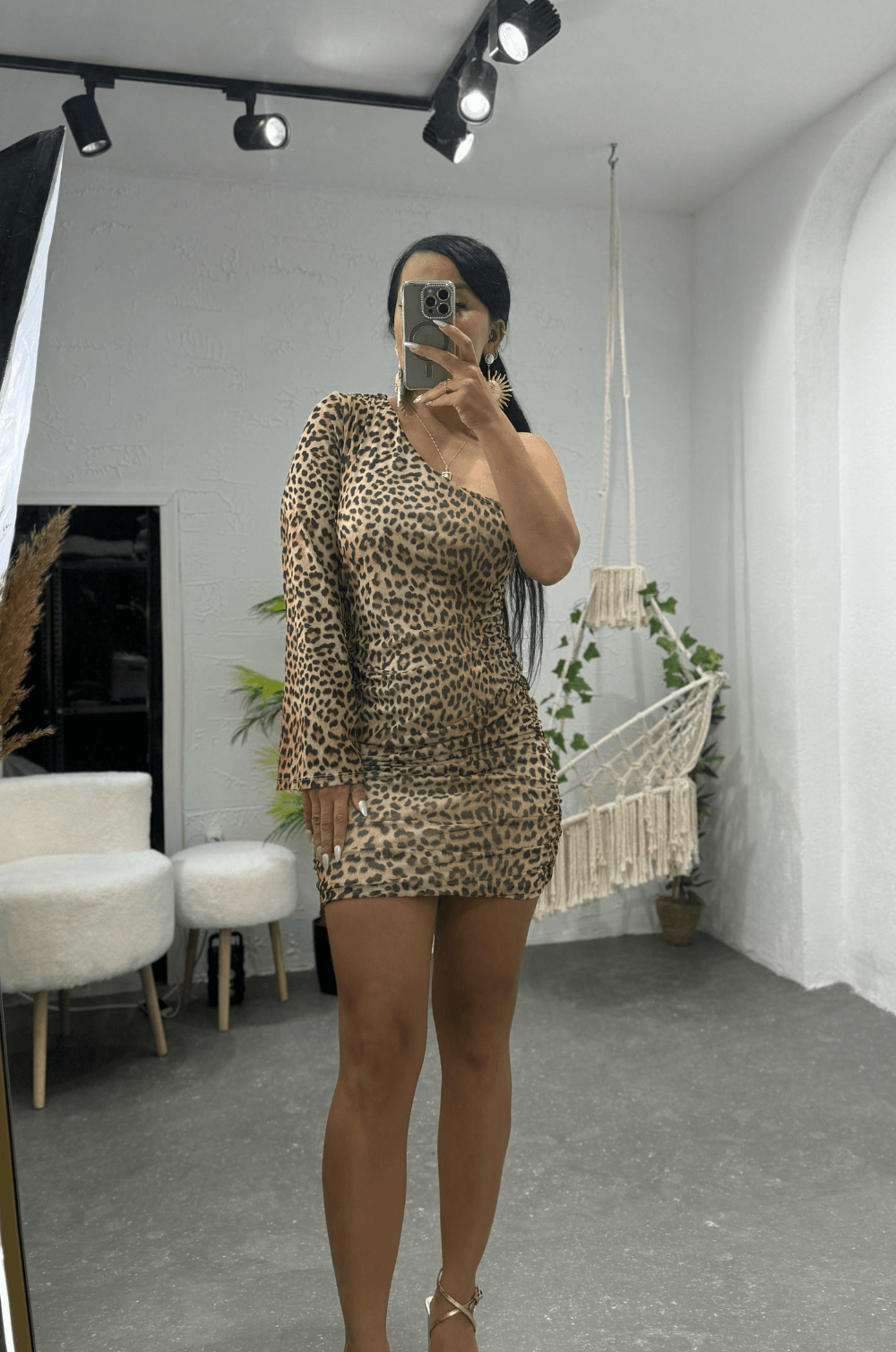 Tek Omuz Leopar Elbise