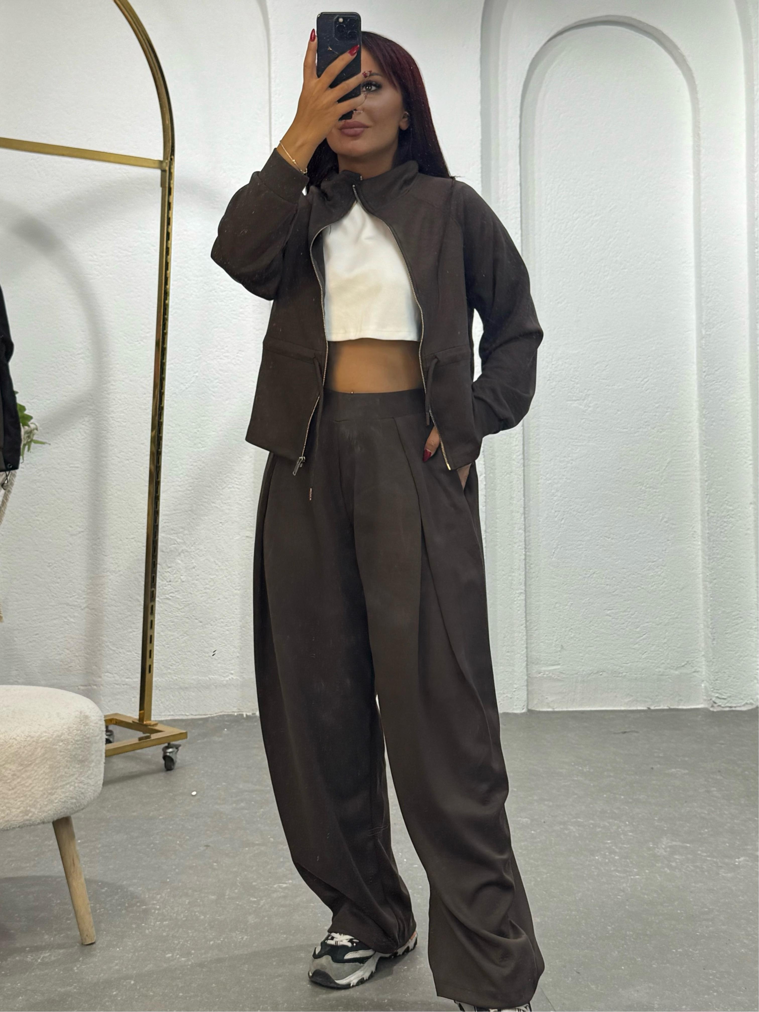 Şalvar model oys modal takım - Kahverengi