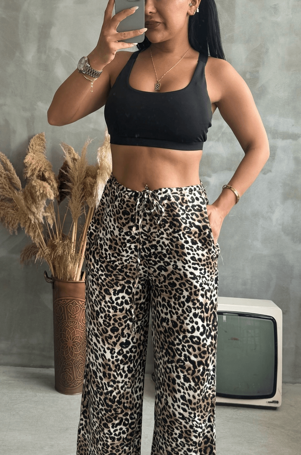 Leopar Saten Pantalon