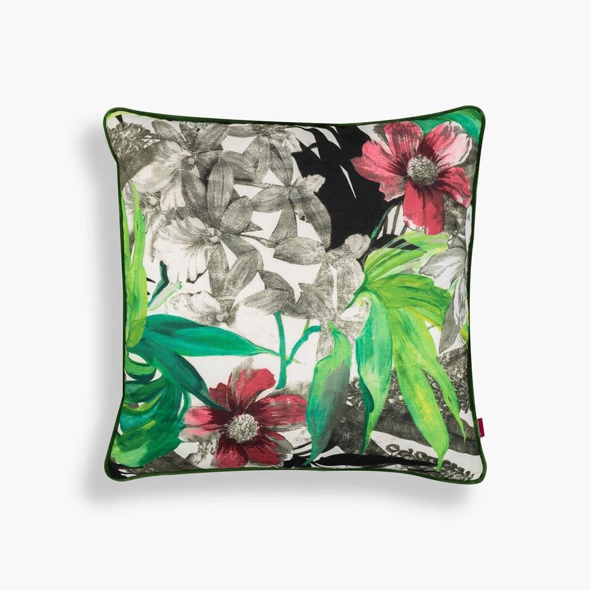 Trooppinen vihreä kukkakuvioinen tyynynpäällinen image