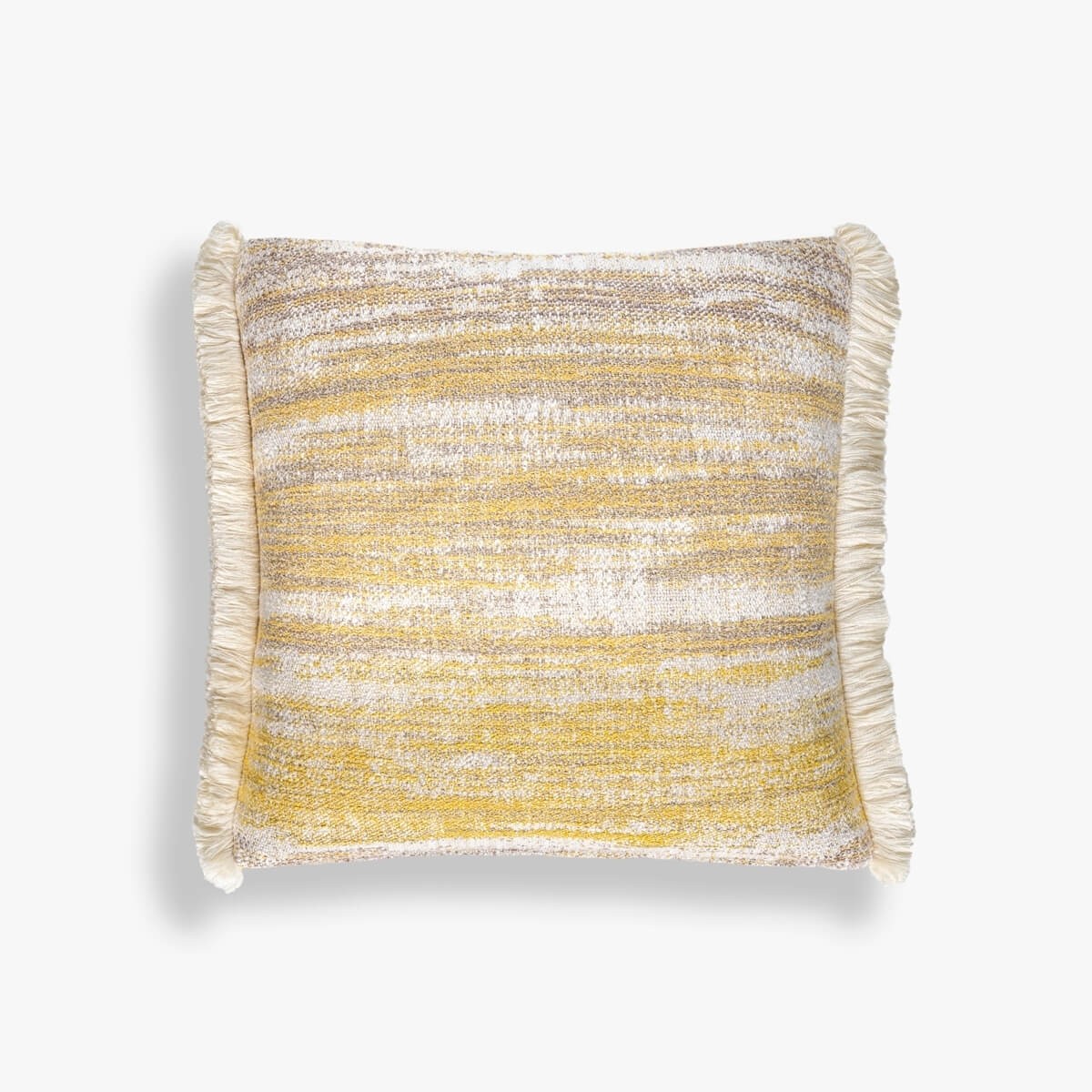Keltasävyinen moniulotteisesti kuvioitu tyynynpäällinen
