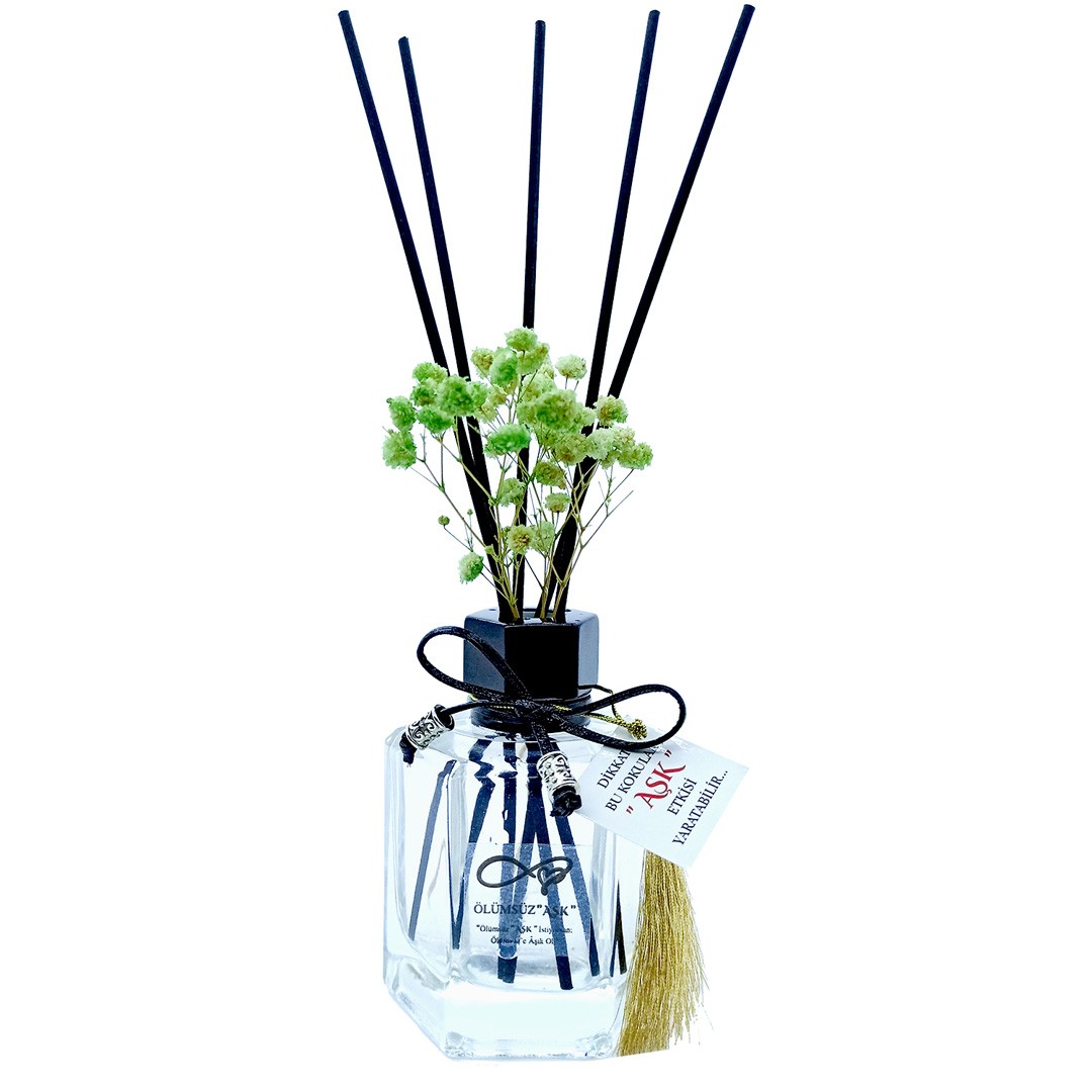 120 ml Köşeli Bambu Çubuklu Oda Kokuları Reed Diffuser Oda Parfümü Ortam Kokusu - ÖLÜMSÜZ " AŞK "