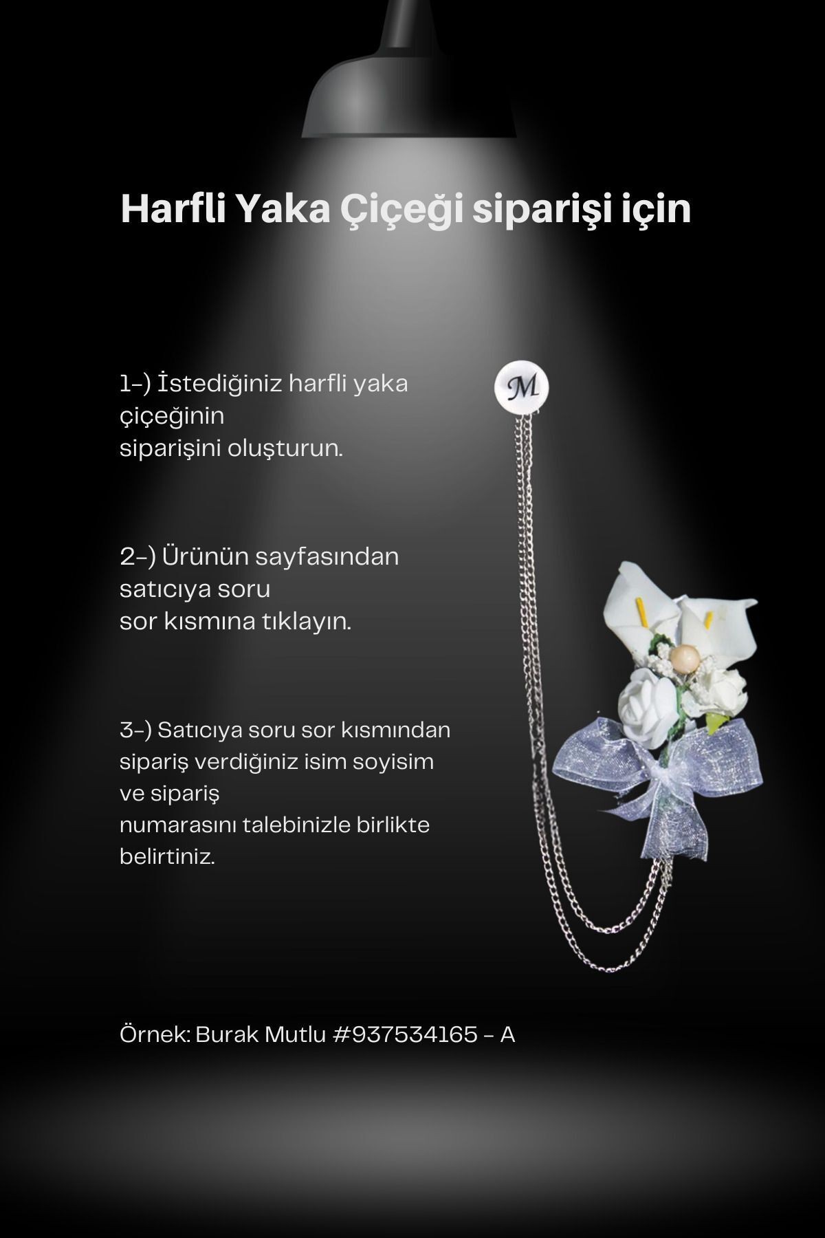 Kişiye Özel Harfli Zincirli Beyaz Ceket Yaka Iğnesi