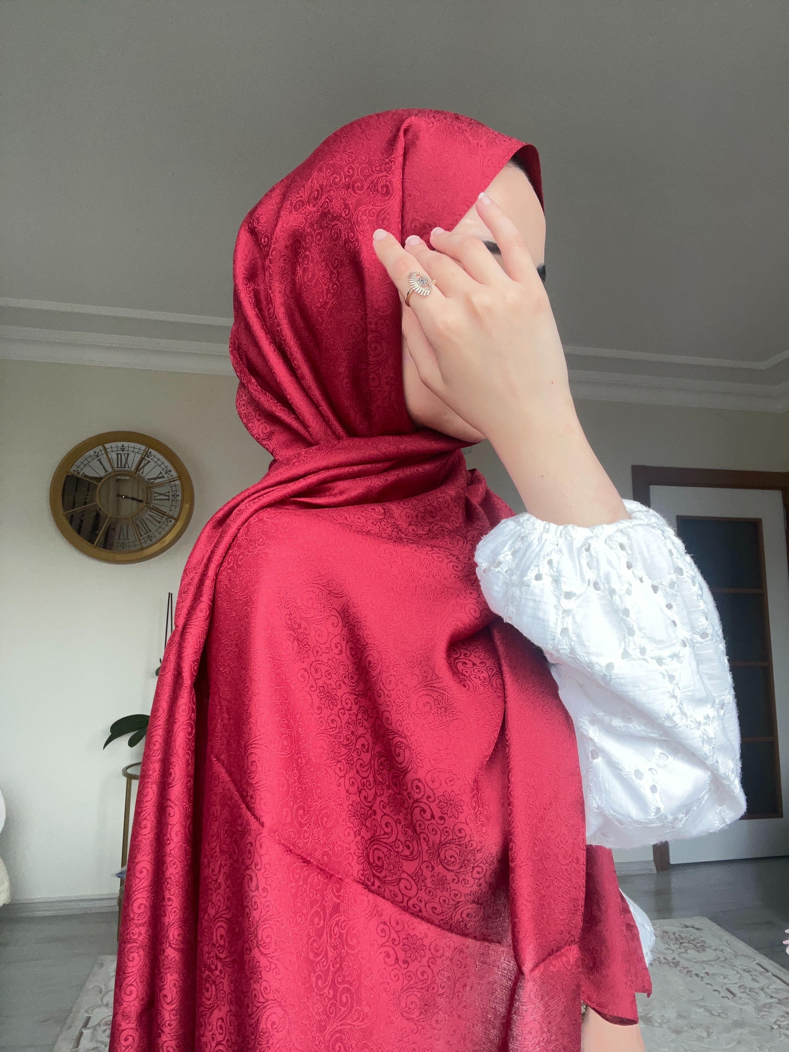 B Serisi Bordo Monogram Star Şal