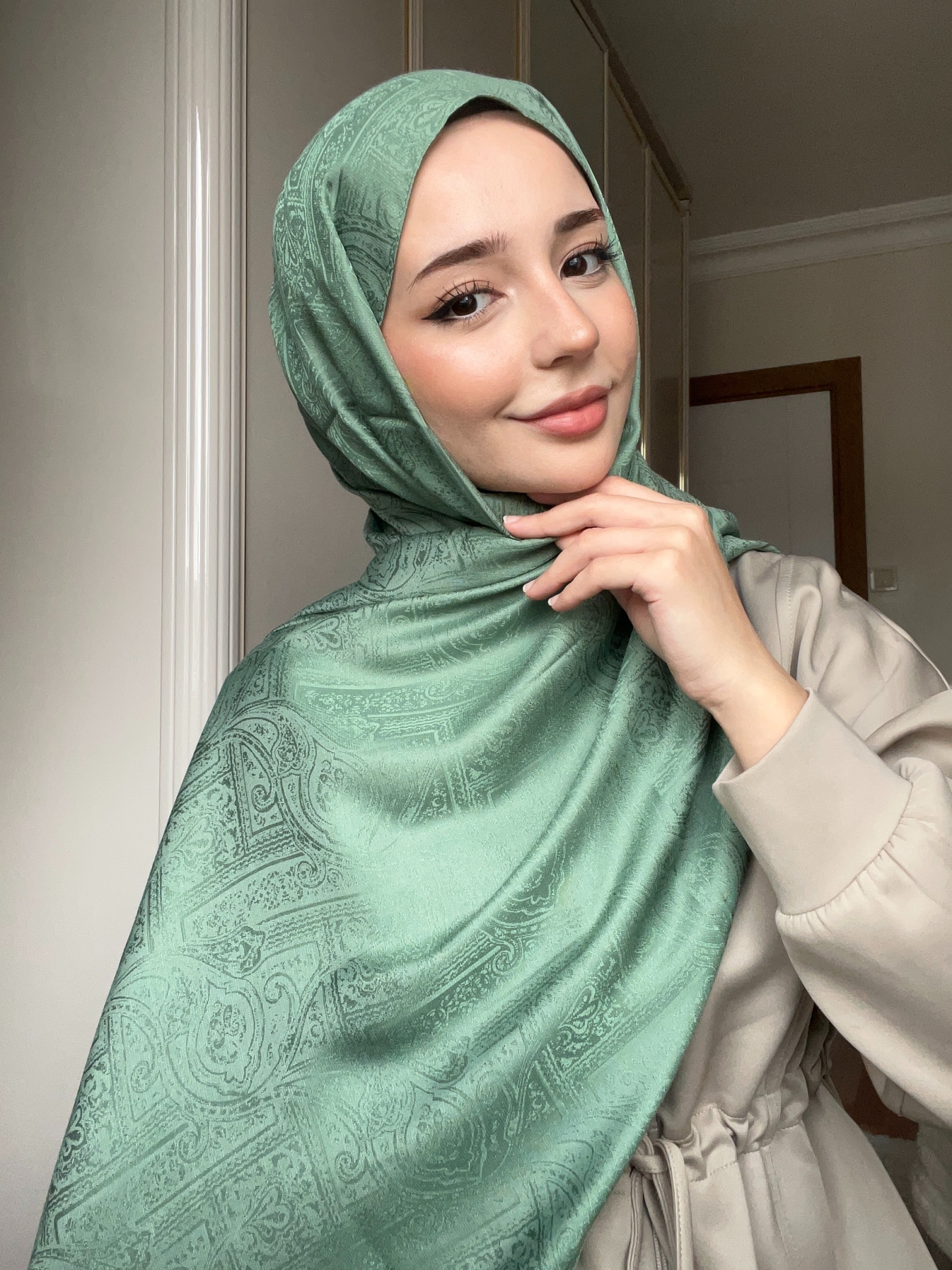 Barok Yeşil Monogram Şal