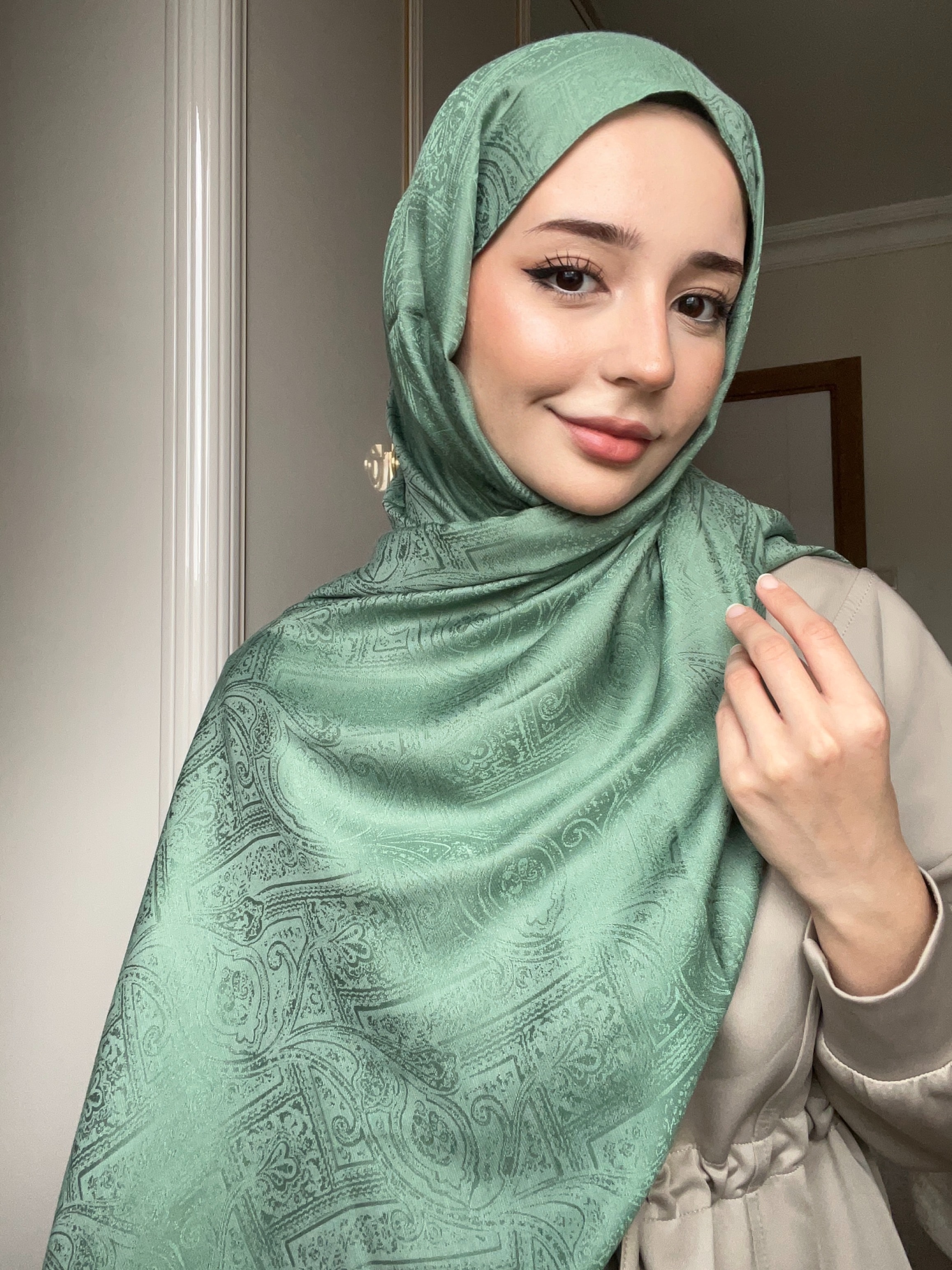 Barok Yeşil Monogram Şal