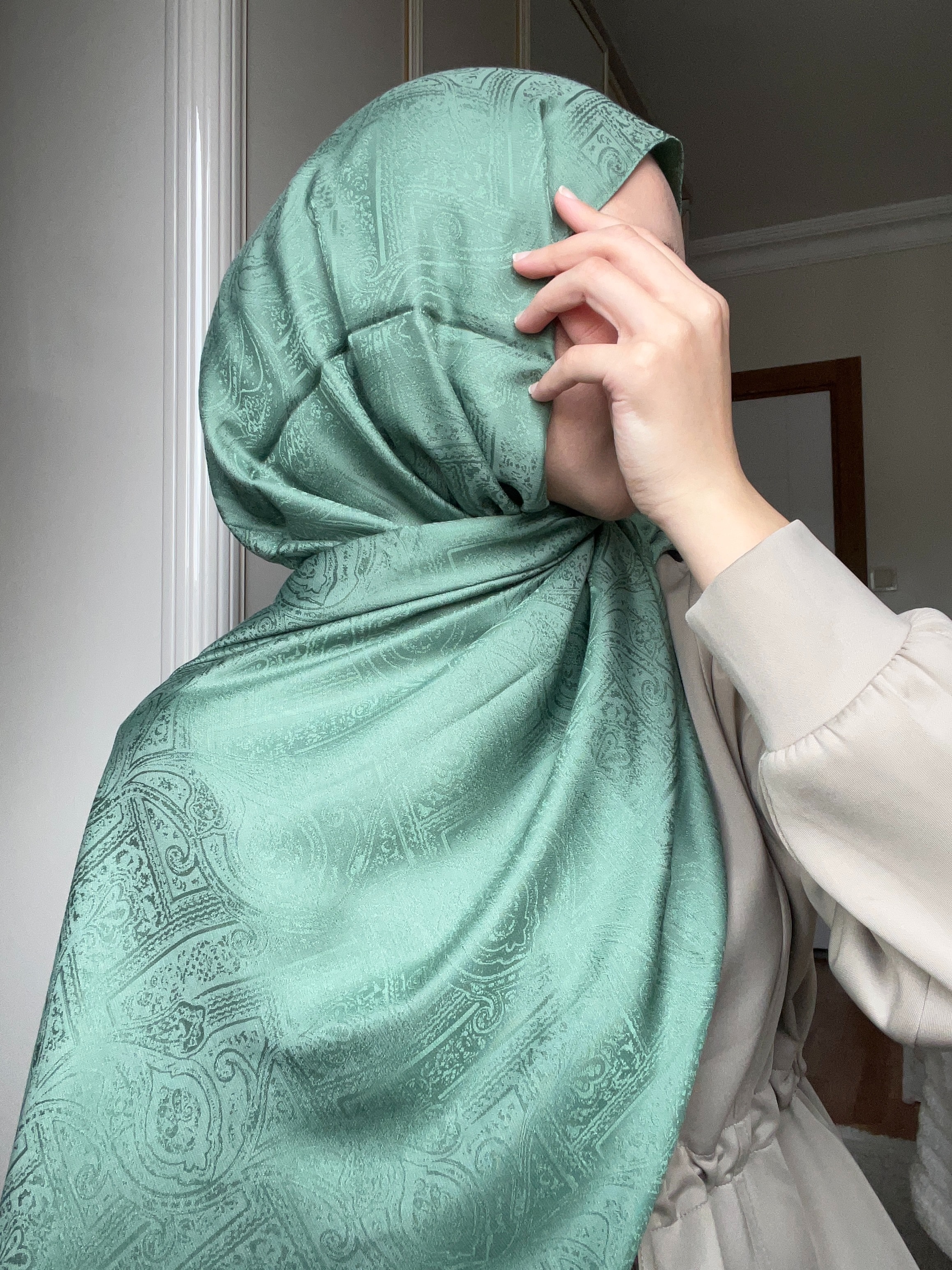 Barok Yeşil Monogram Şal