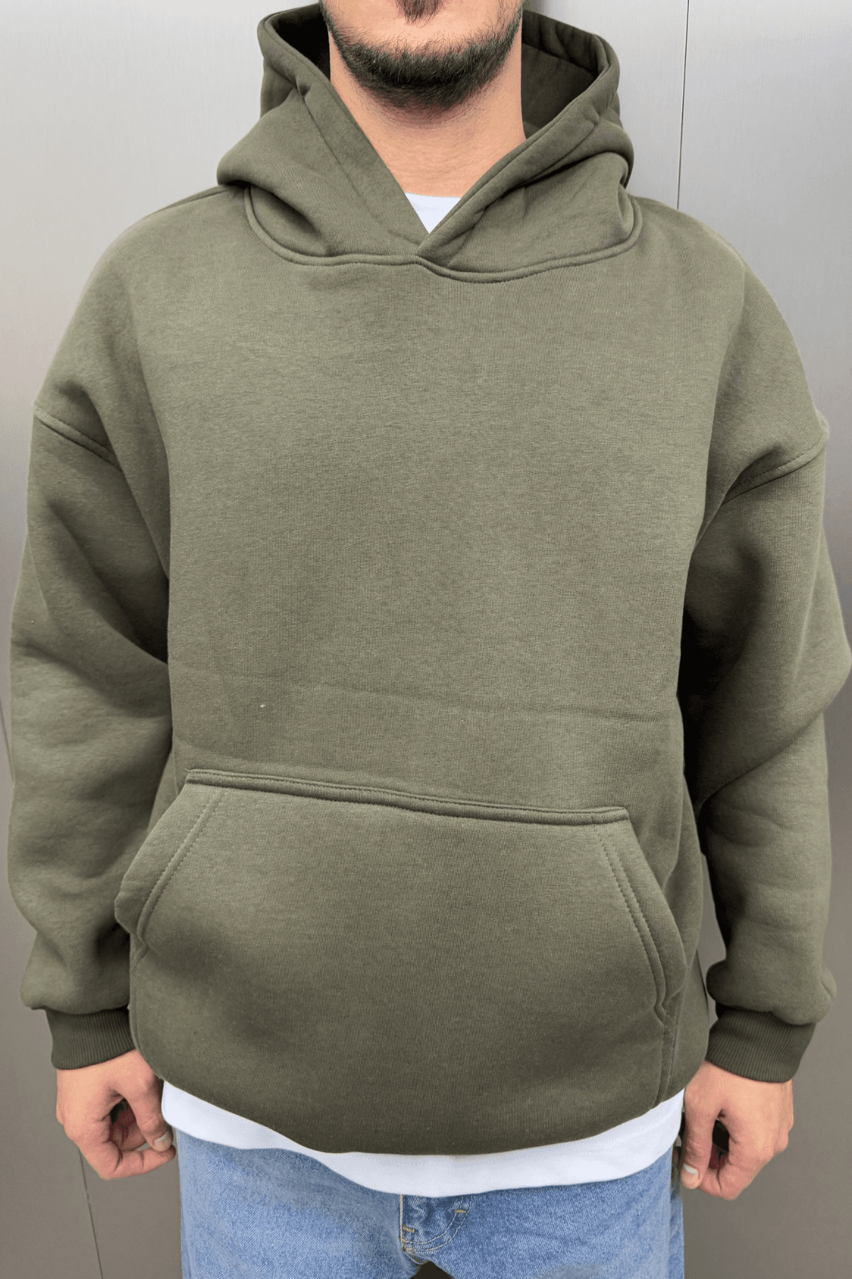 BASIC OVERSIZE KAPÜŞONLU CEP DETAYLI SWEATSHIRT HAKİ