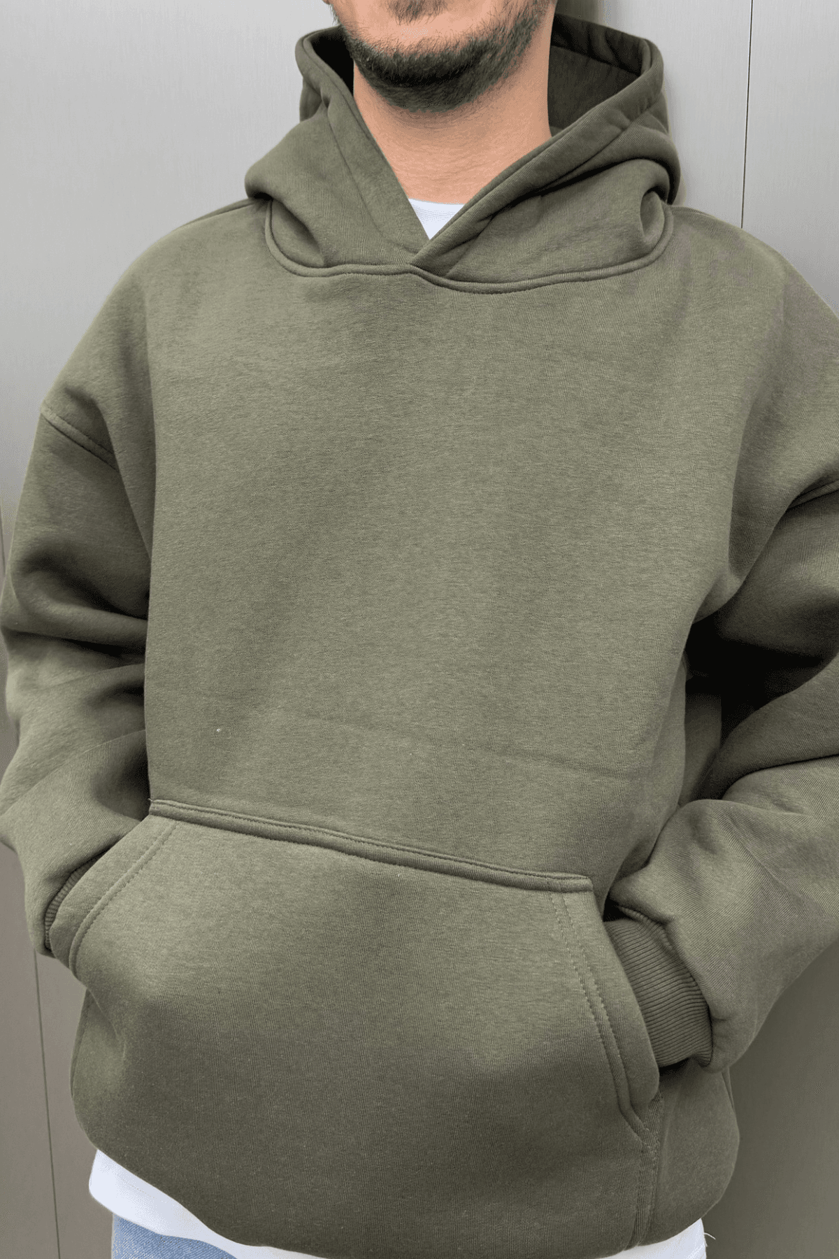 BASIC OVERSIZE KAPÜŞONLU CEP DETAYLI SWEATSHIRT HAKİ