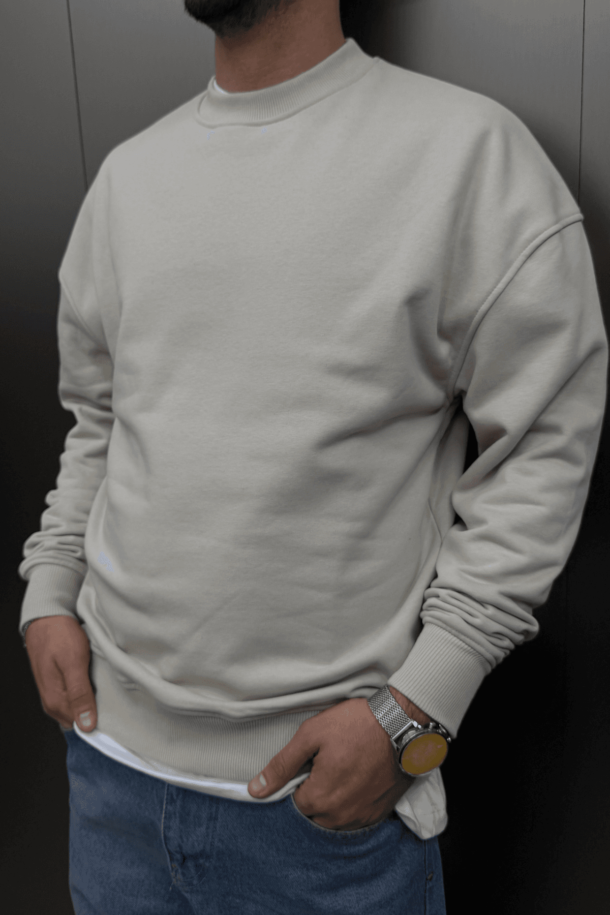 Düz Basic Sweatshirt Bej