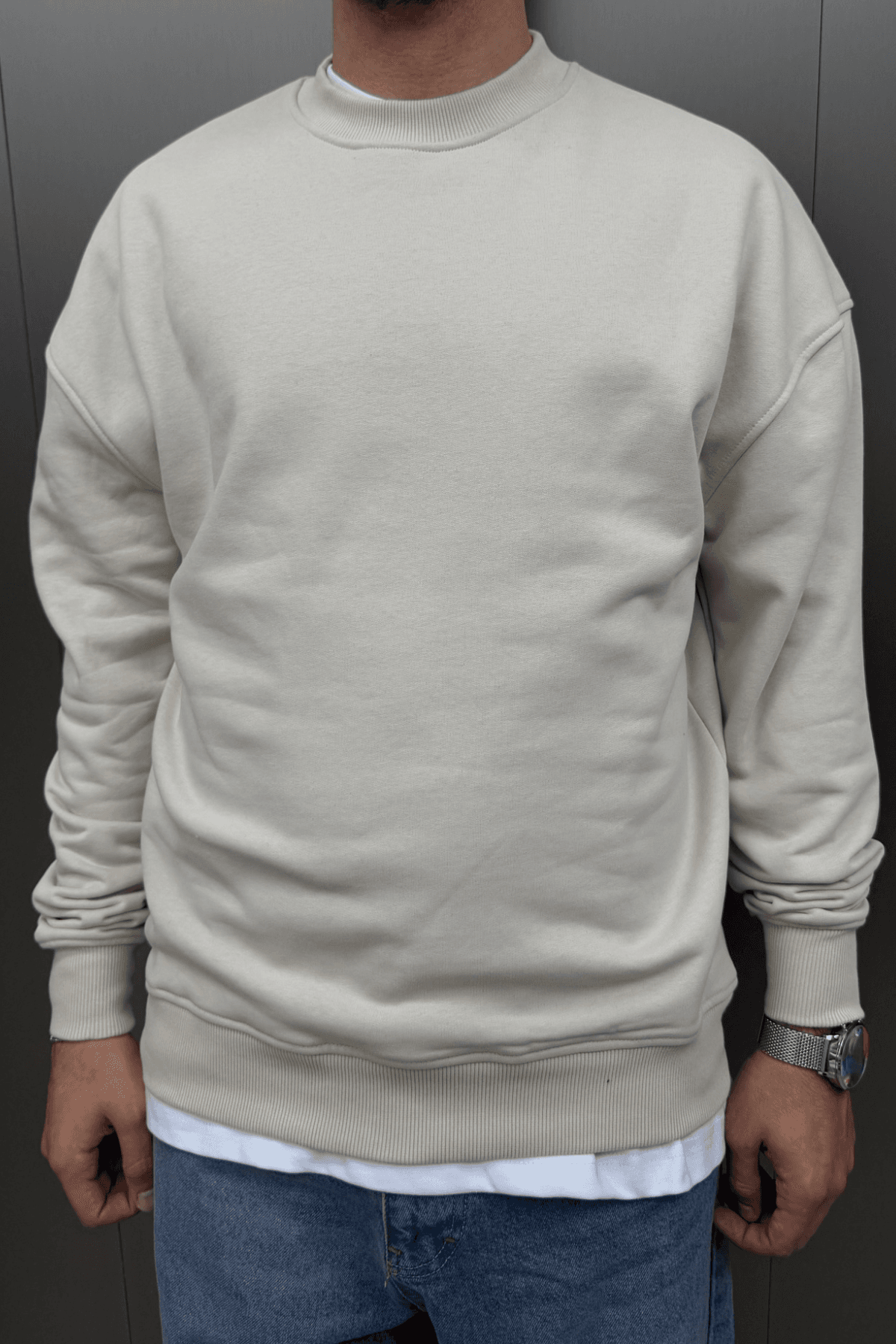 Düz Basic Sweatshirt Bej