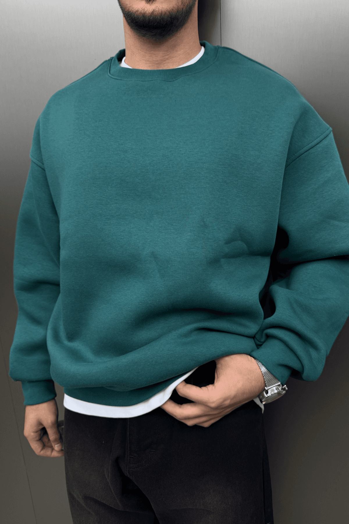 Düz Basic Sweatshirt Yeşil