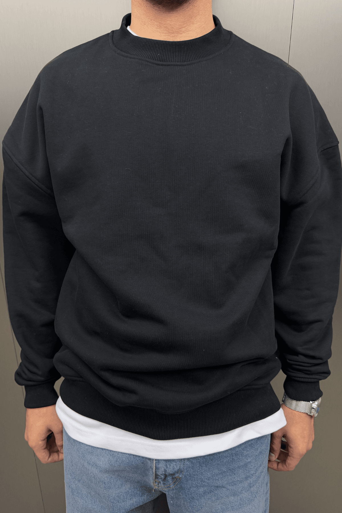 Düz Basic Sweatshirt Siyah