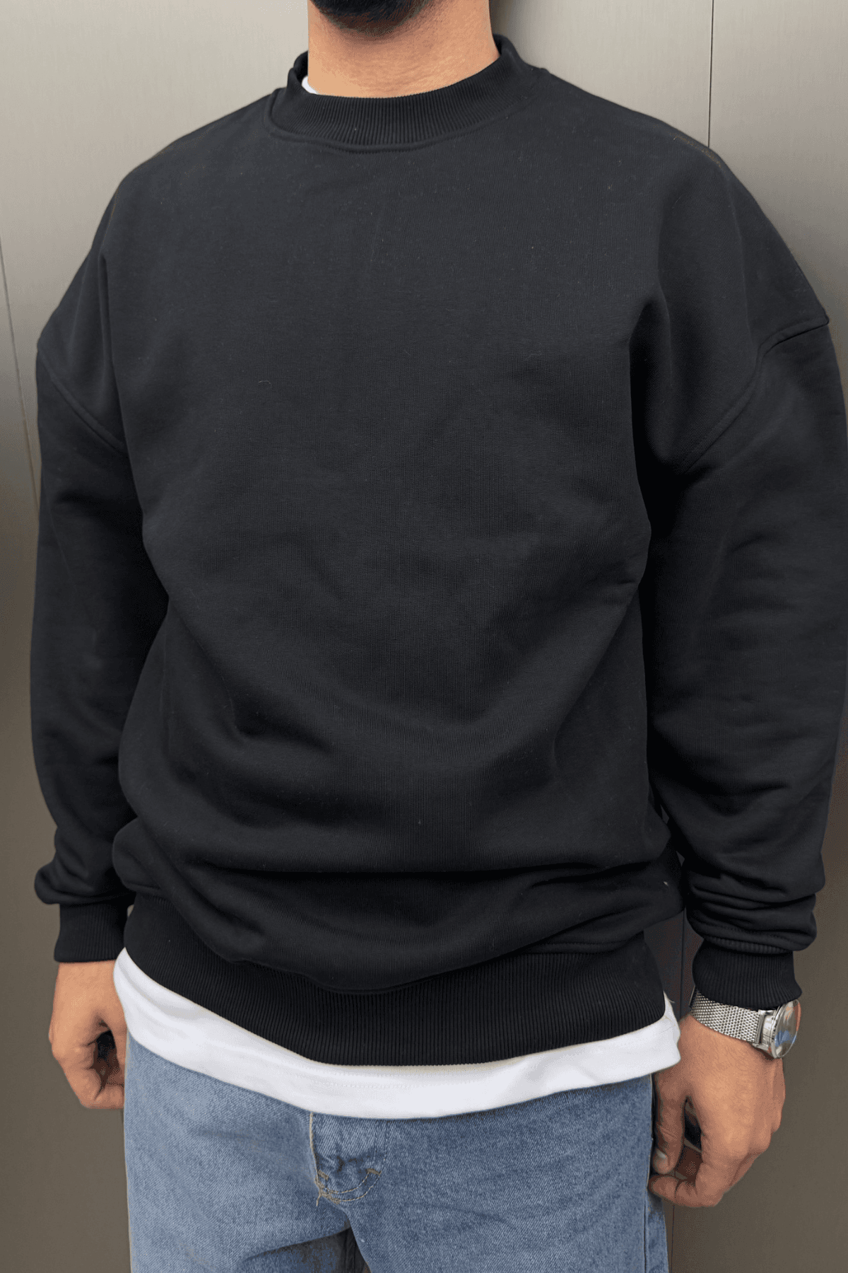 Düz Basic Sweatshirt Siyah