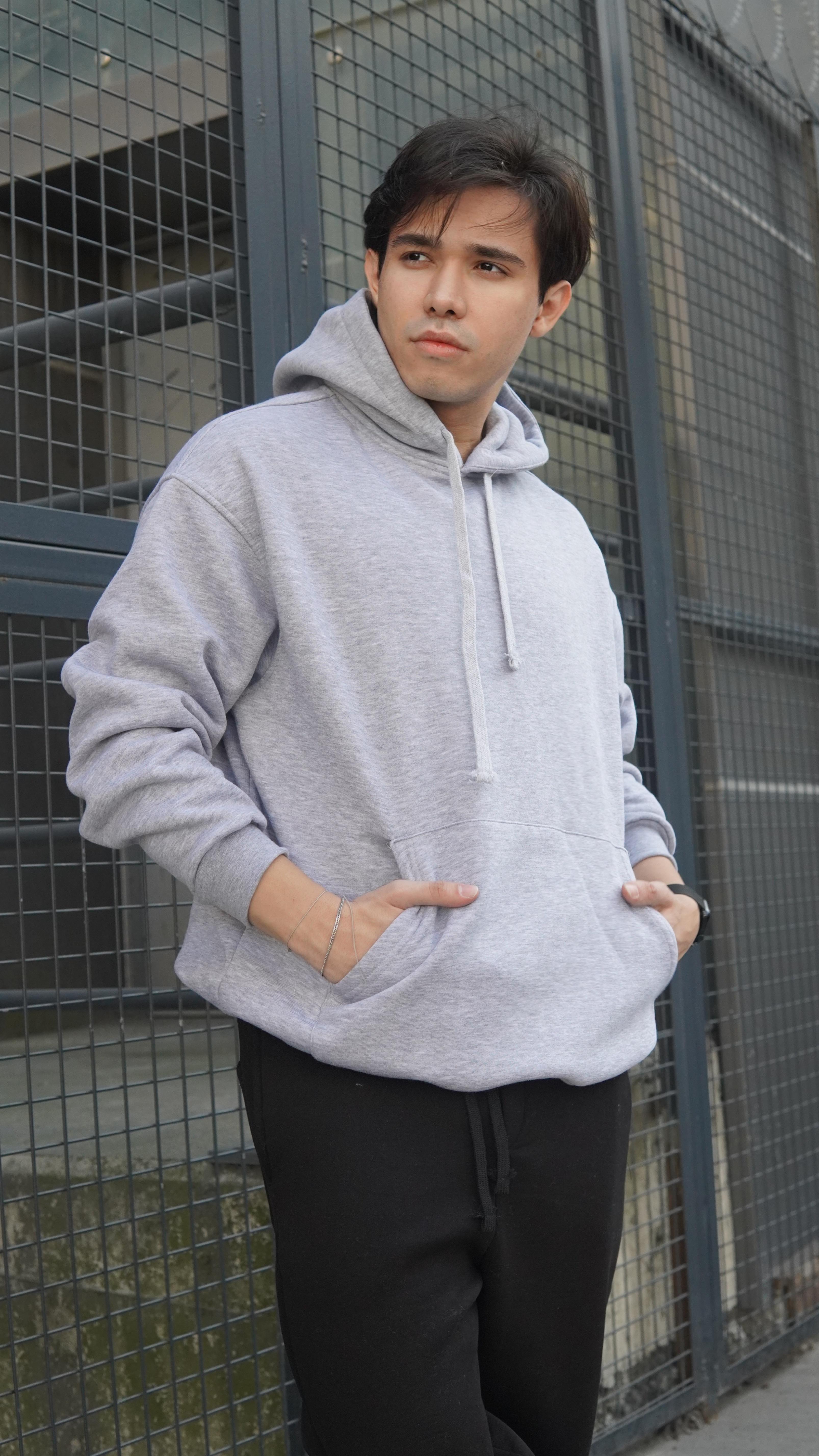 BASIC OVERSIZE KAPÜŞONLU CEP DETAYLI SWEATSHIRT GRİ