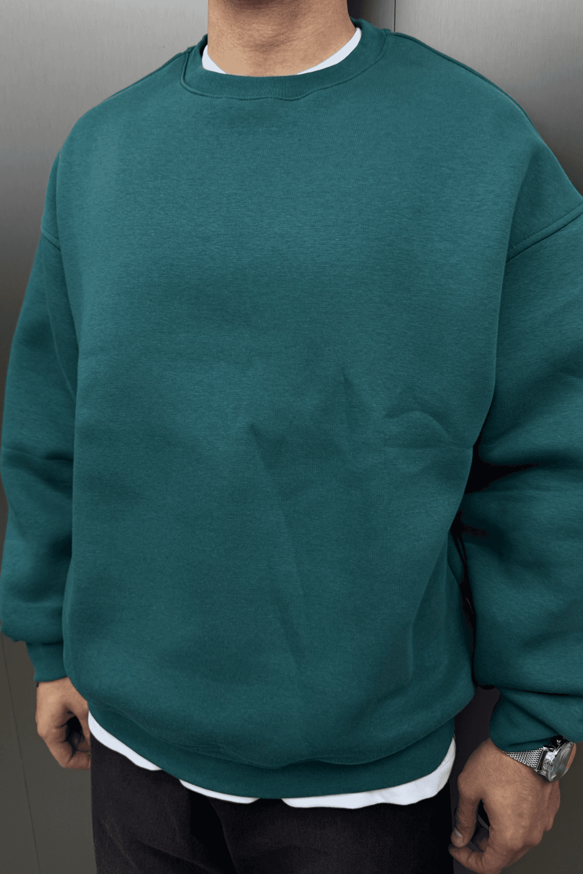 Düz Basic Sweatshirt Yeşil