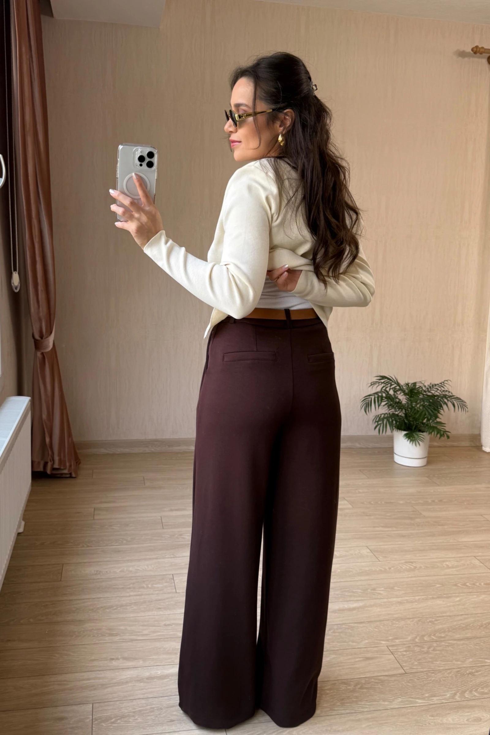 Milena Orj Modal Kumaş Palazzo Pantolon  - Kahverengi