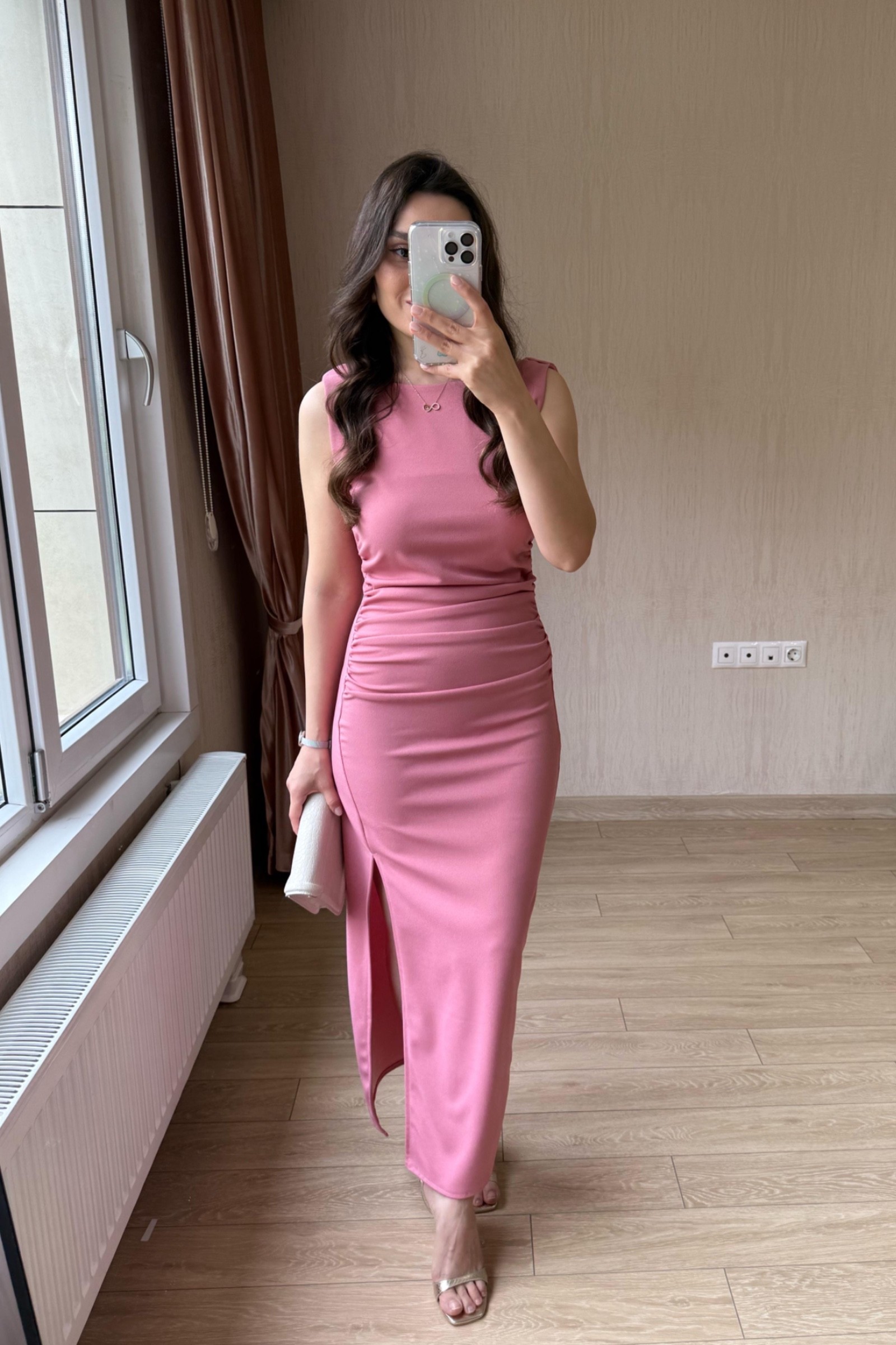Brska Krep parça paltar - Pembe