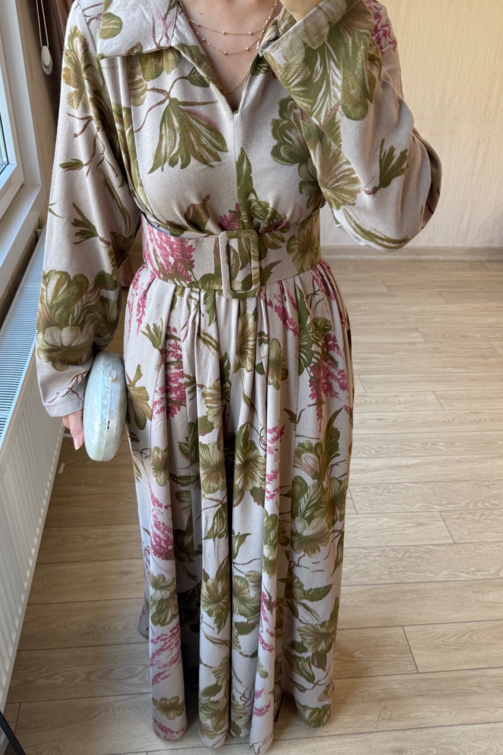 Valentina Oversize Kemerli Keten Kumaş Gömlek Elbise - Krem