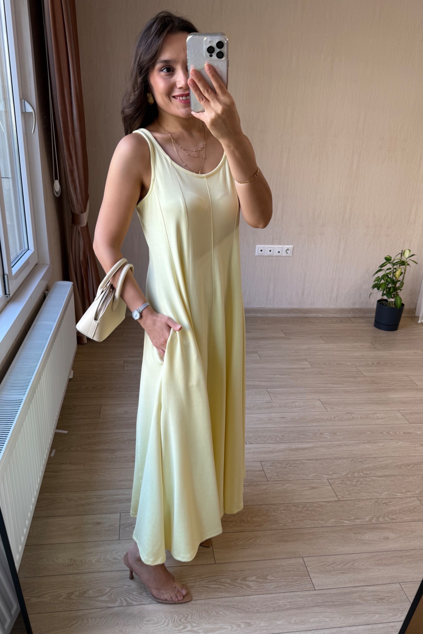 Luna Çan Kesim Modal Kumaş Elbise - Sarı