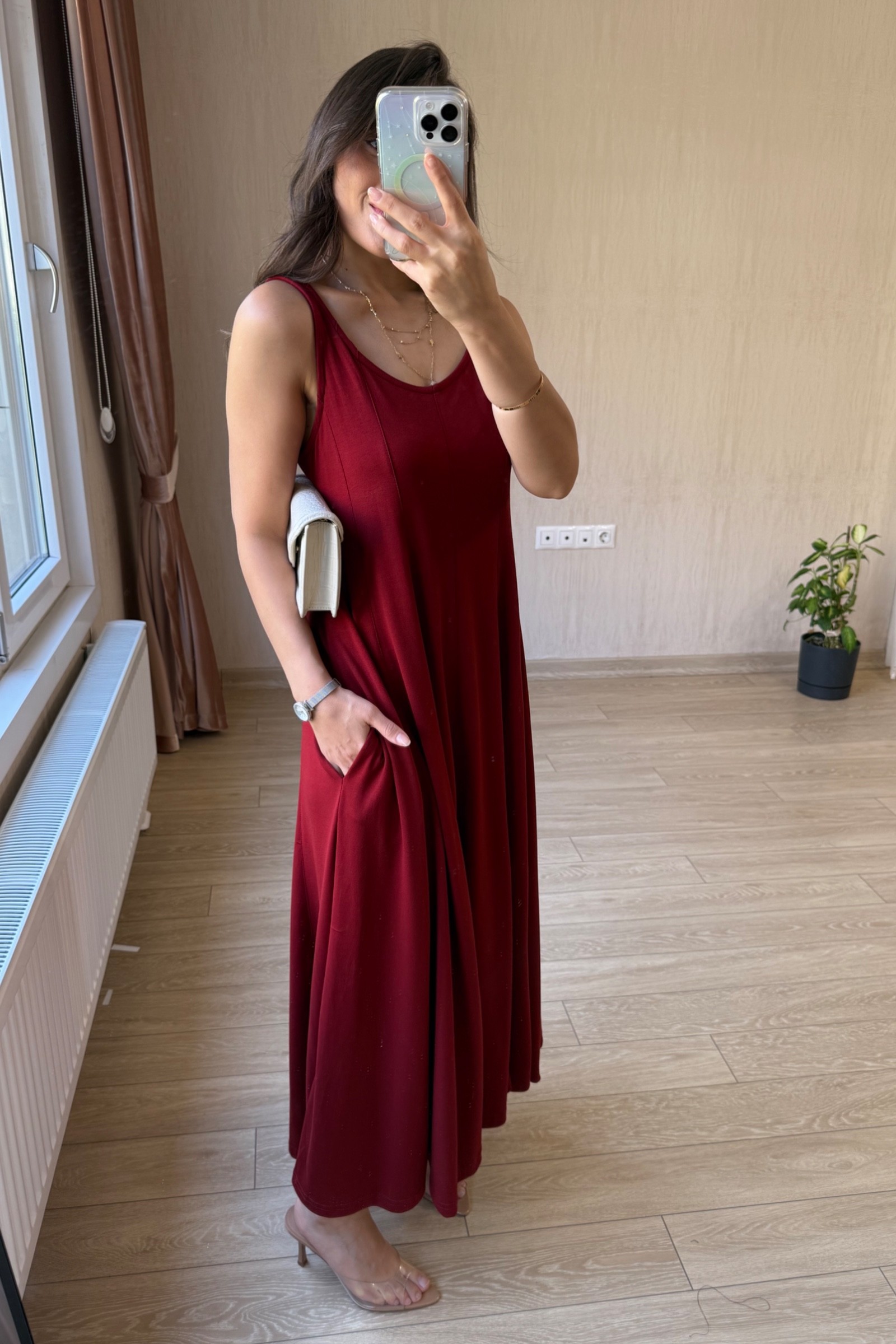 Luna Çan Kesim Modal Kumaş Elbise - Bordo