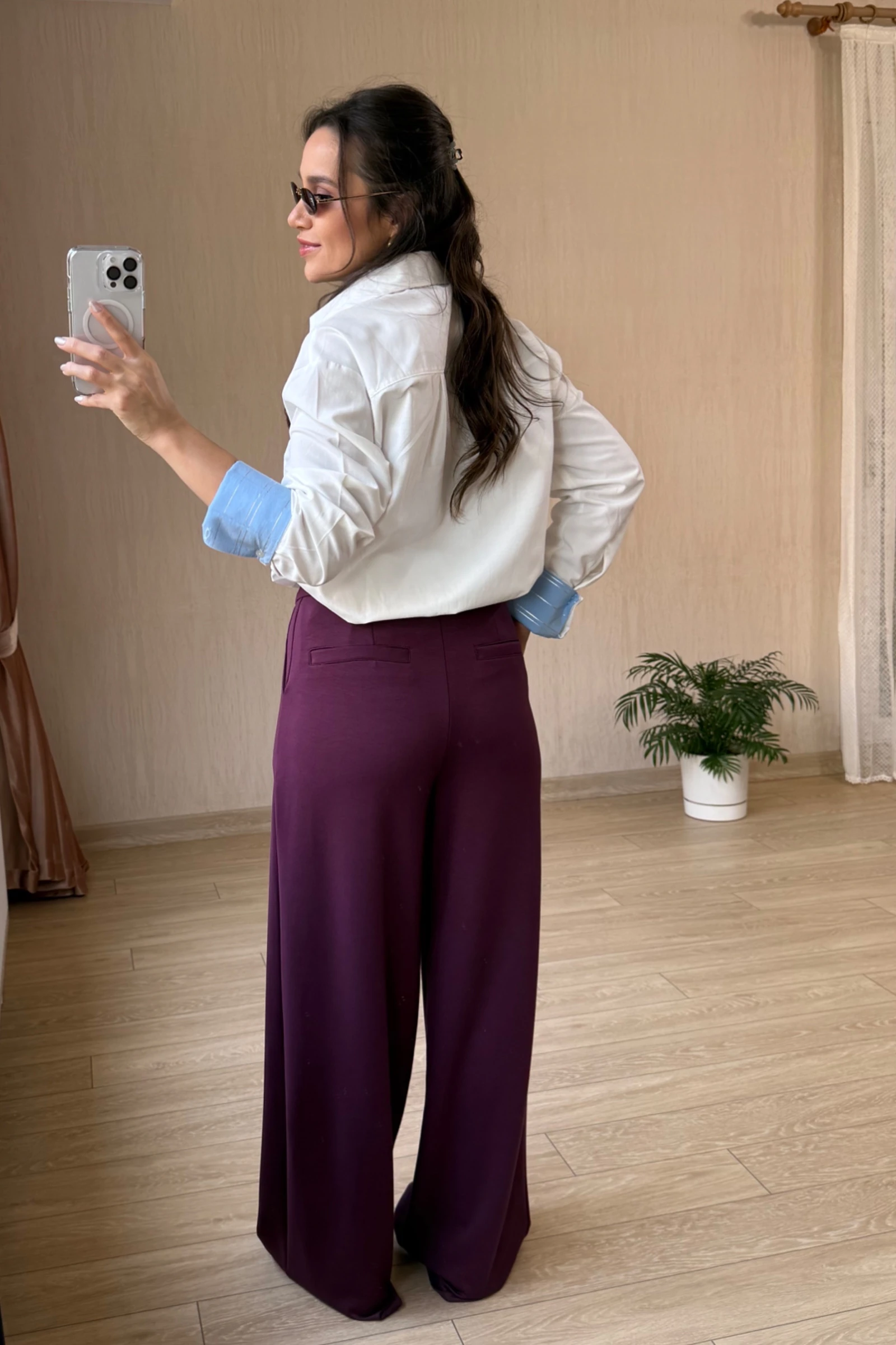 Milena Orj Modal Kumaş Palazzo Pantolon  - Mürdüm