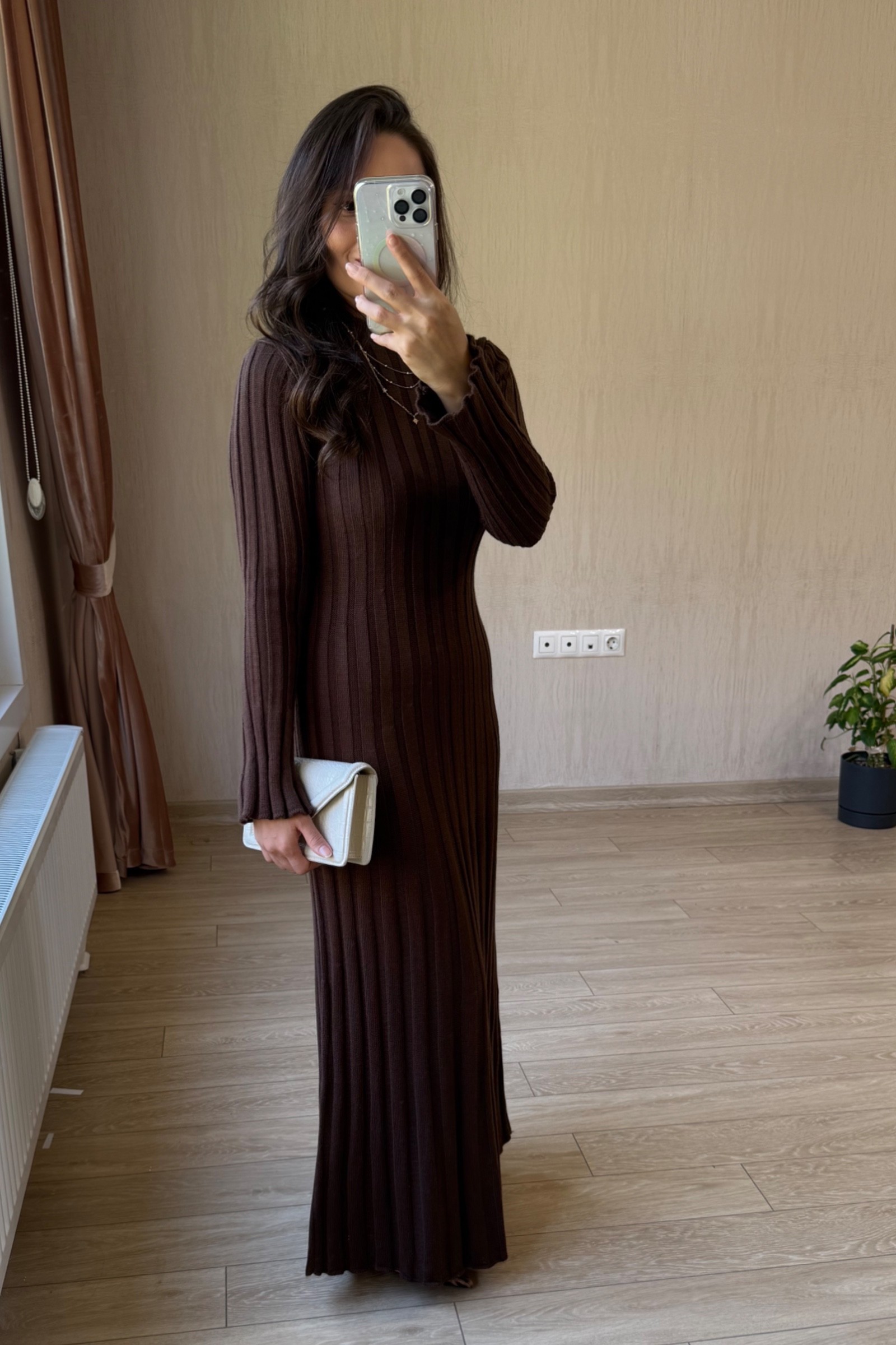 Amor Premium Kumaş Triko Elbise - Kahverengi