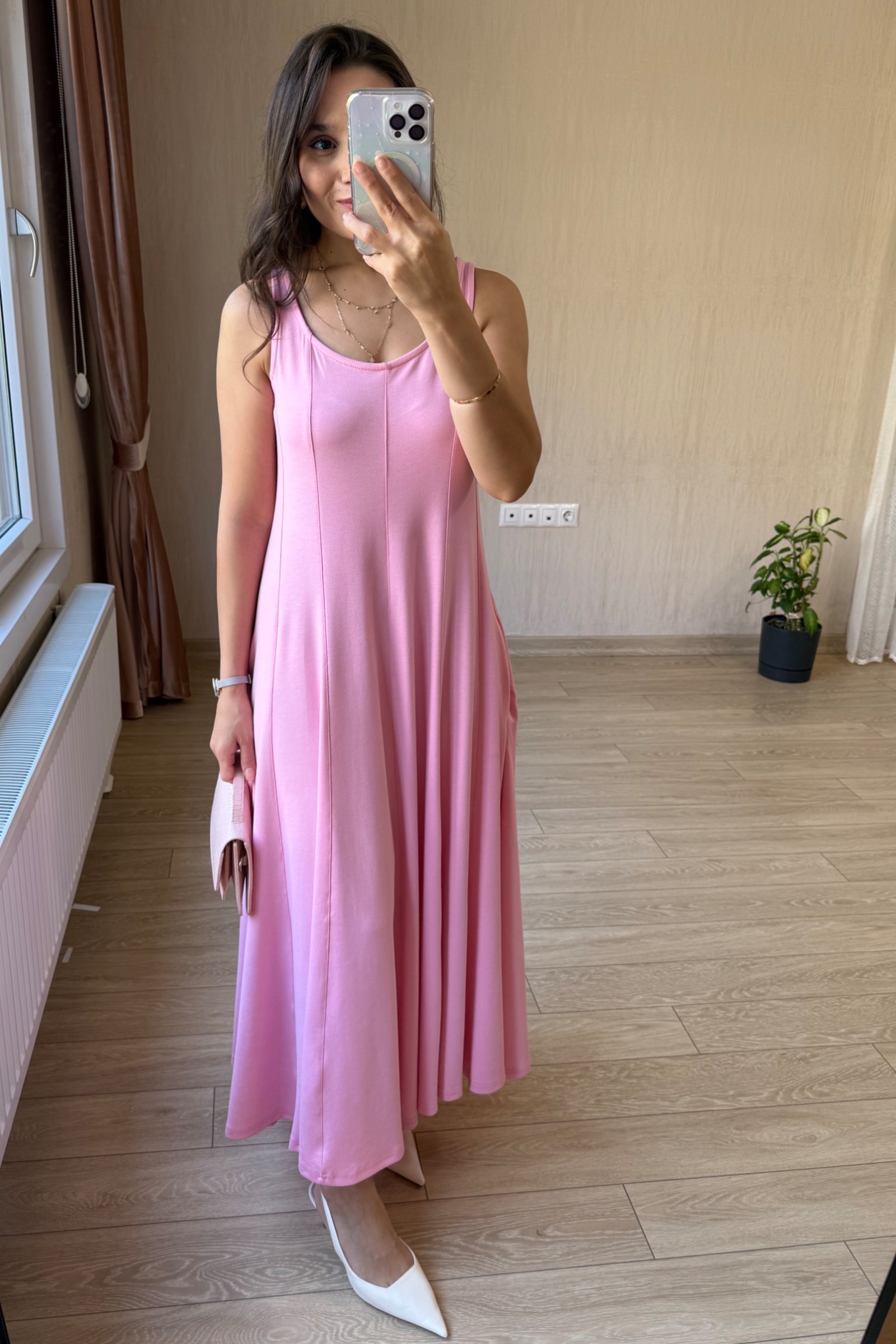 Luna Çan Kesim Modal Kumaş Elbise - Pembe
