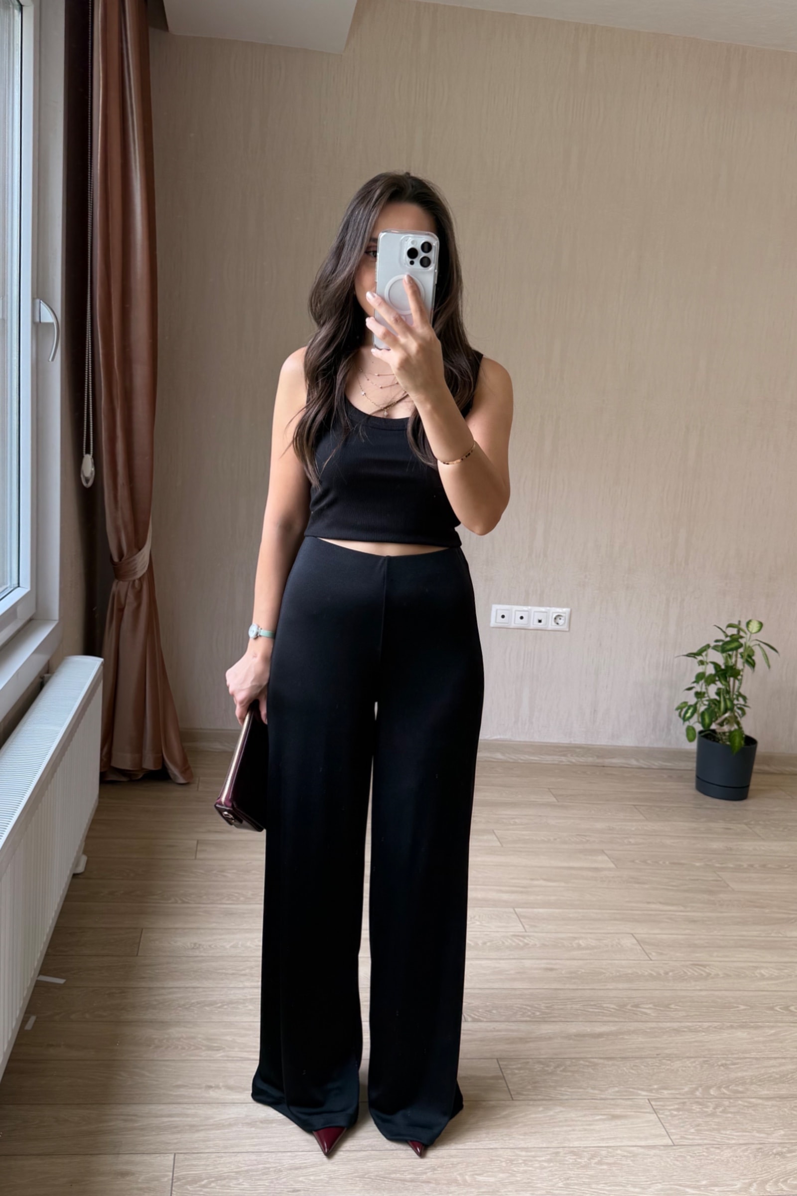 Solve Full  Likralı Saten Kumaş Pantolon - Siyah