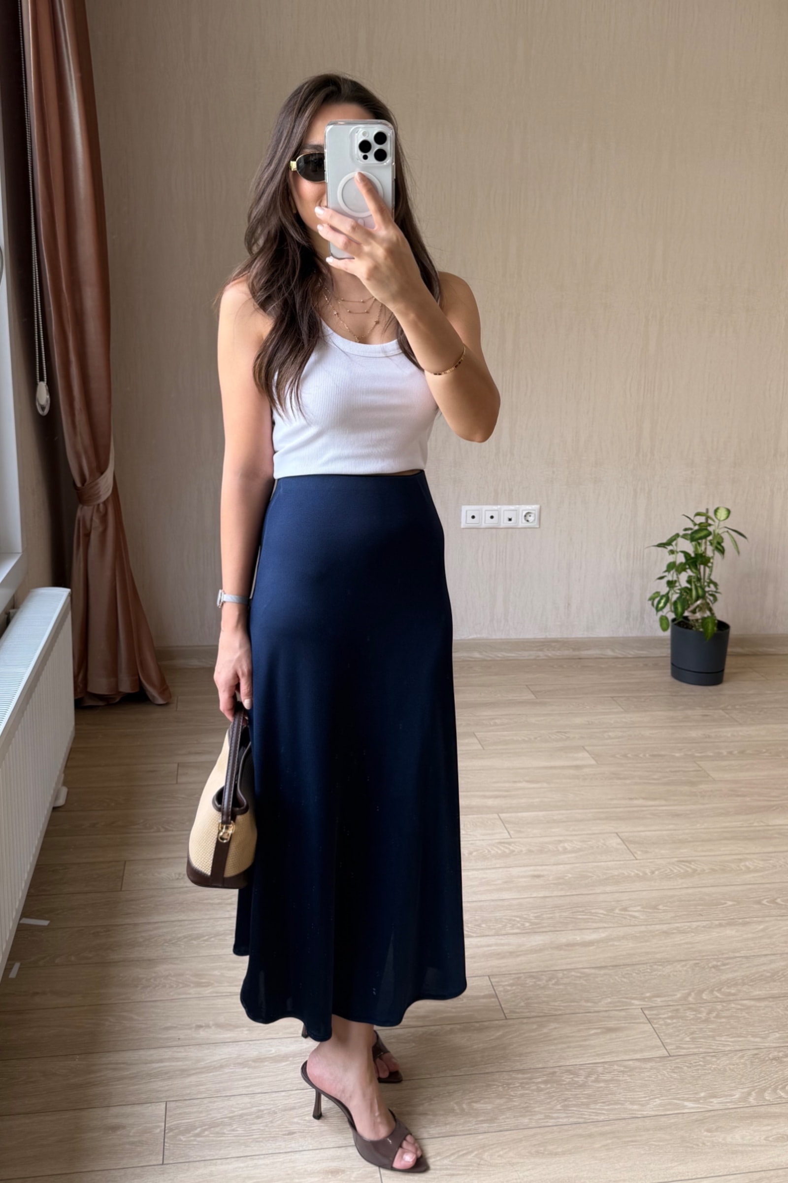 Ester Full Likralı Saten Etek - Lacivert