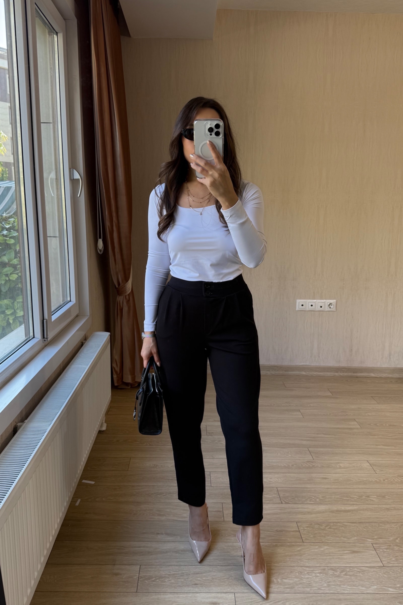 Aya Full Likralı Önden Çift Pileli Krep Kumaş Pantolon - Siyah