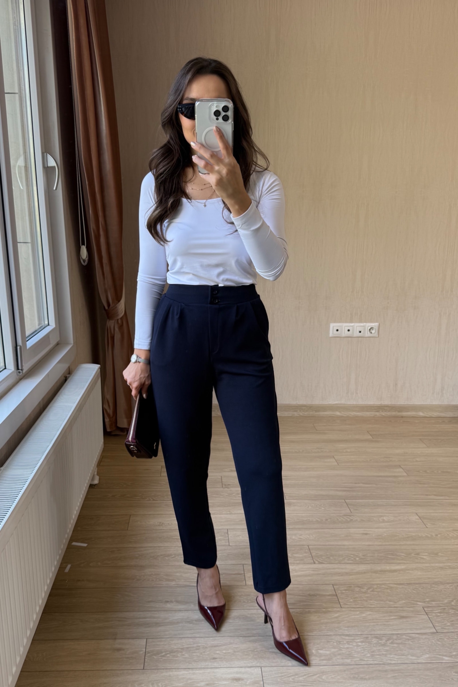 Aya Full Likralı Önden Çift Pileli Krep Kumaş Pantolon - Lacivert