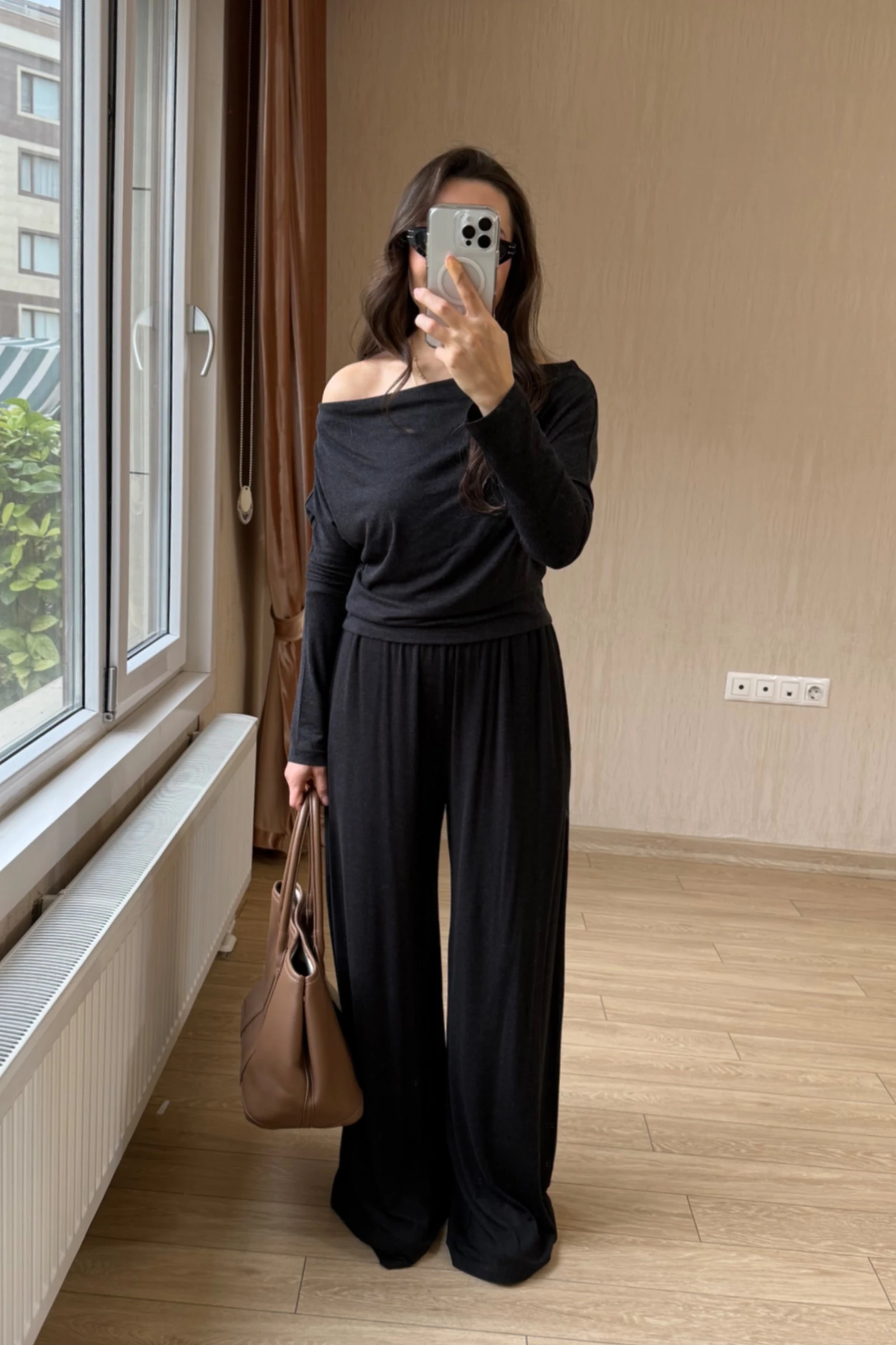 Zena Kayık Yaka Yarasa Kol Palazzo Pantolon Modal Kumaş Takım