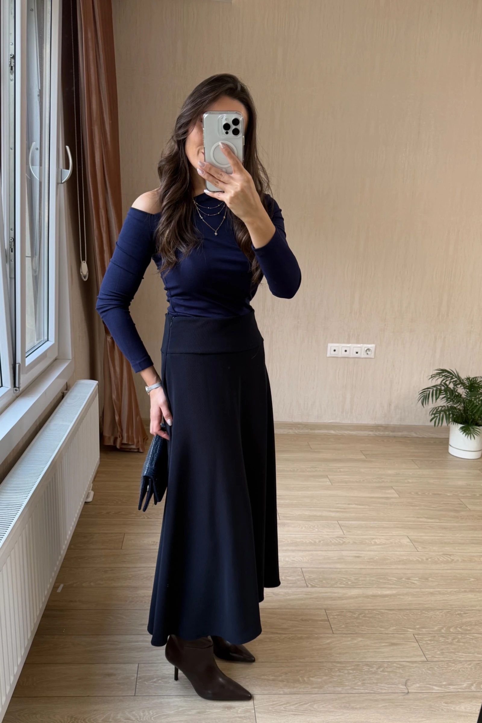 Vivora Diagonel Kumaş Korsaj Kemerli Yandan Gizli Fermuarli Çan Etek - Lacivert