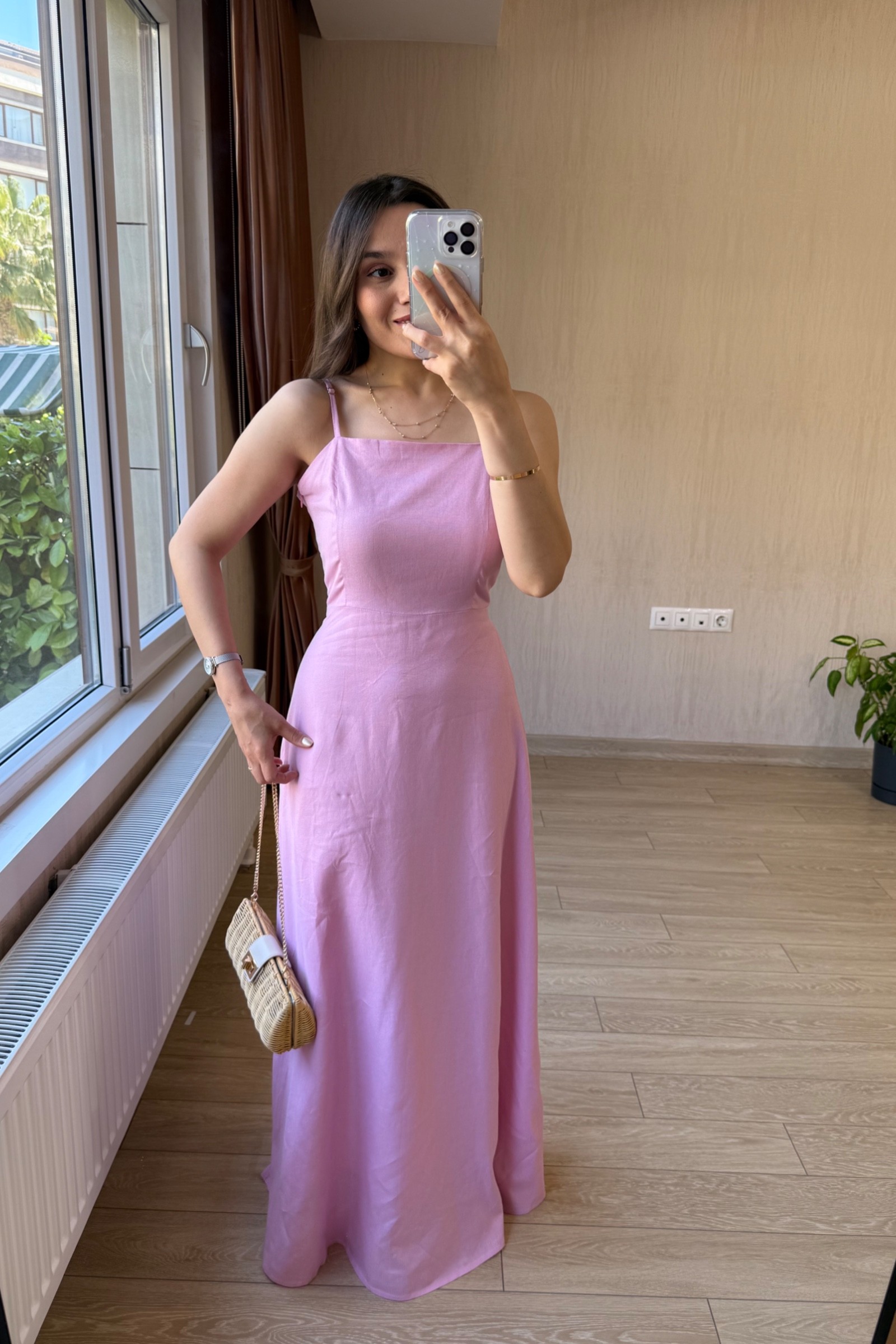 Loria Kemerli Boydan Astarlı Keten Kumaş Elbise