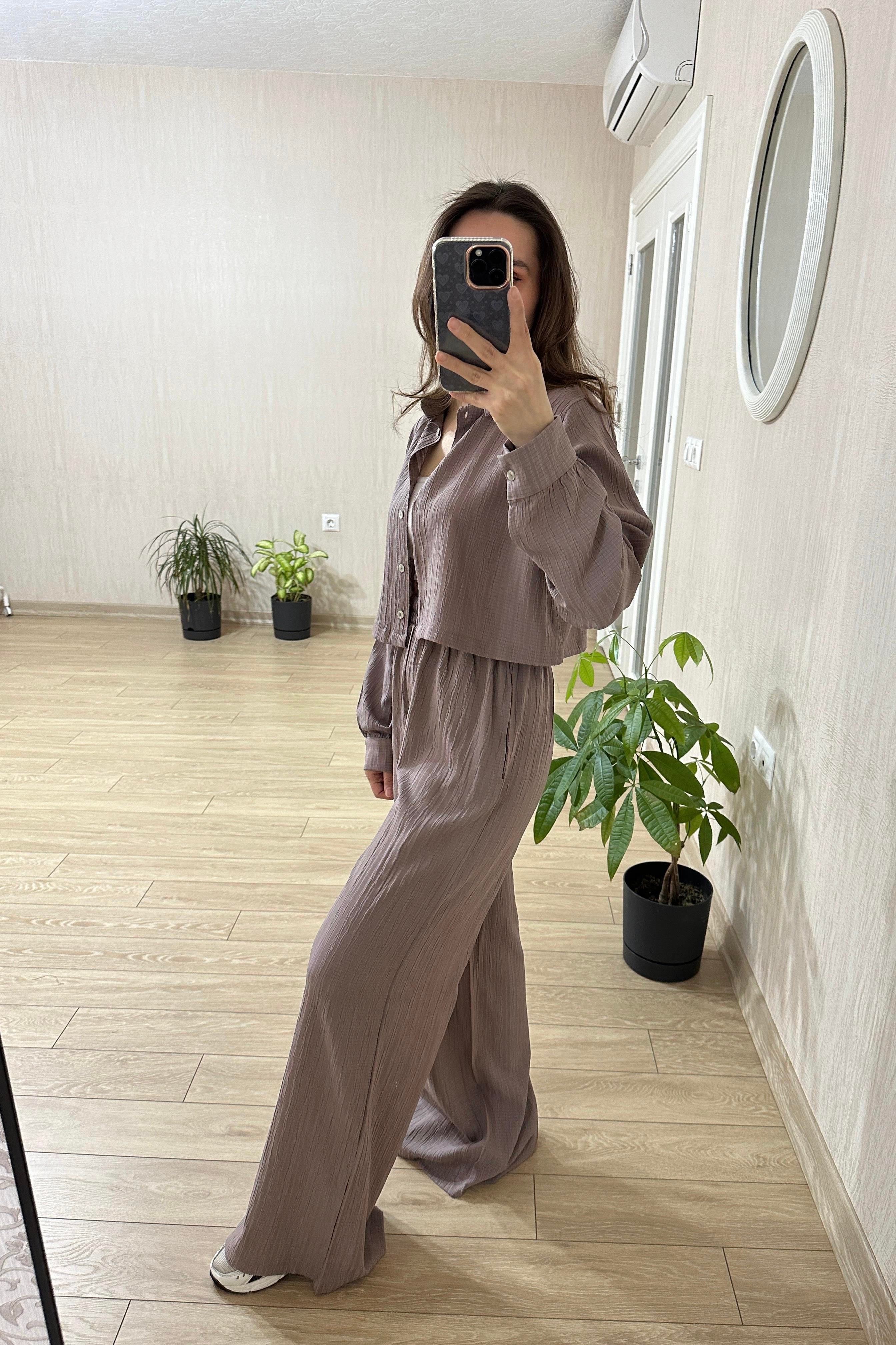 Lena Mürdüm Kısa Gömlekli İkili Gofre Takım