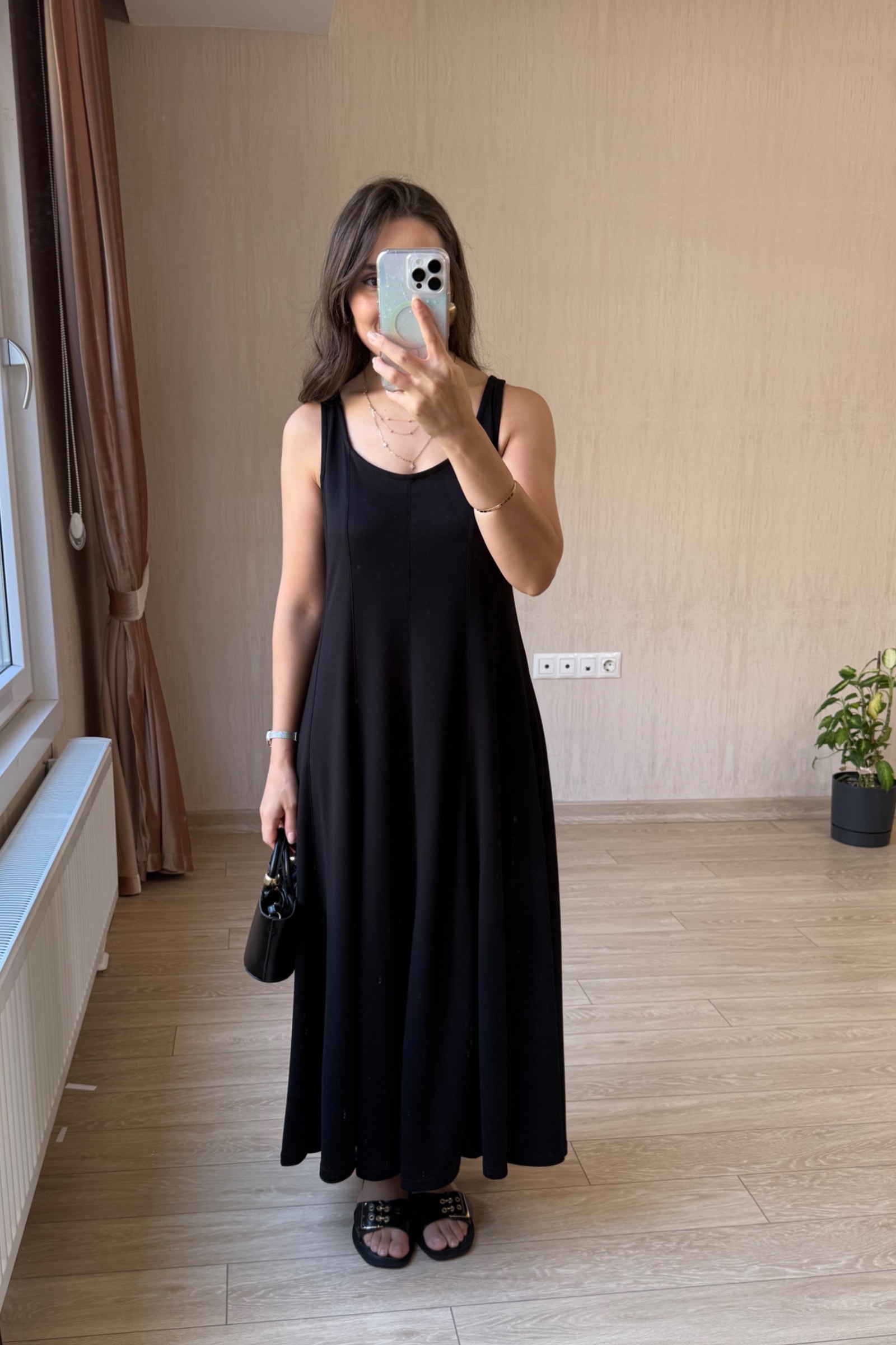 Luna Çan Kesim Modal Kumaş Elbise - Siyah