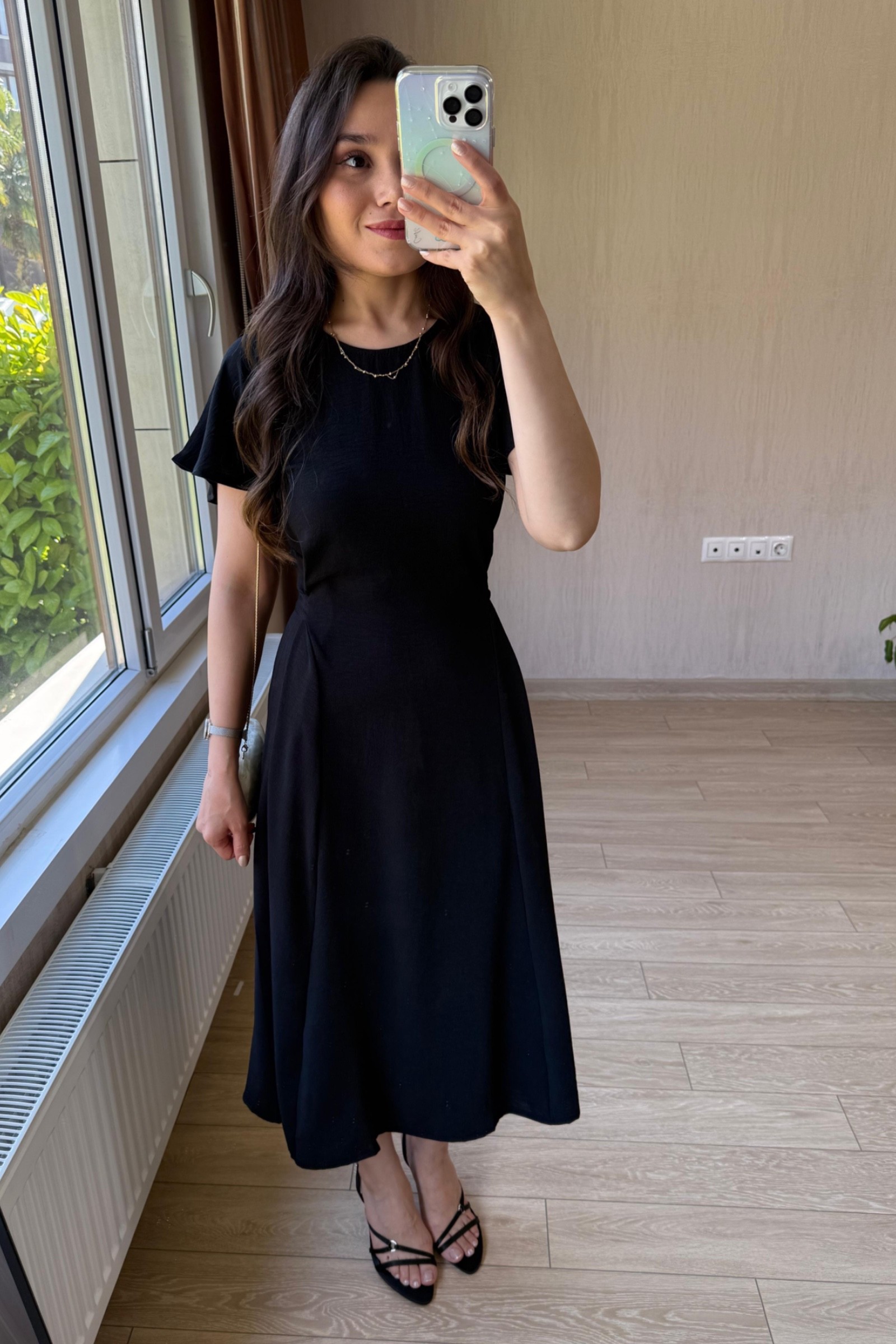 Bianca Belden Bağlamalı Ayrobin Kumaş Elbise - Siyah