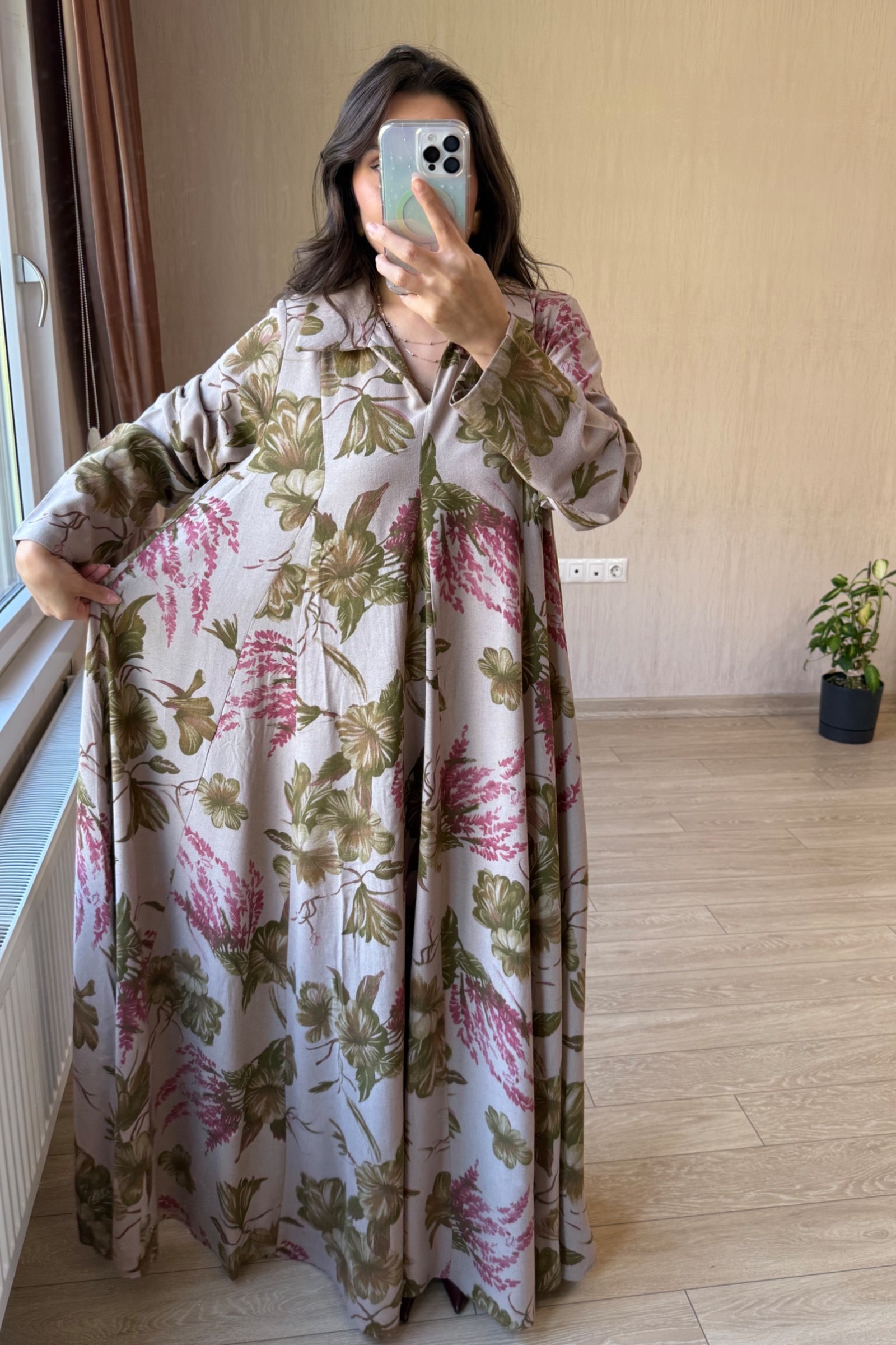 Valentina Oversize Kemerli Keten Kumaş Gömlek Elbise - Krem