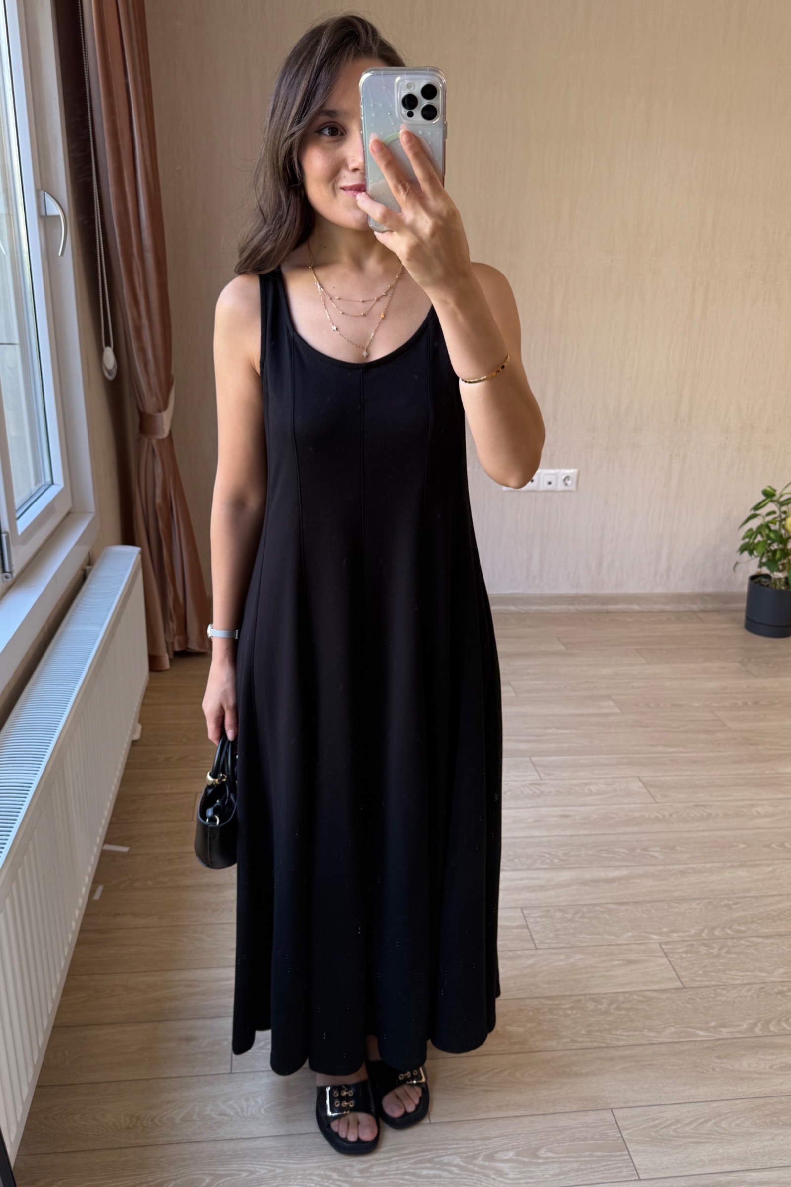 Luna Çan Kesim Modal Kumaş Elbise - Siyah