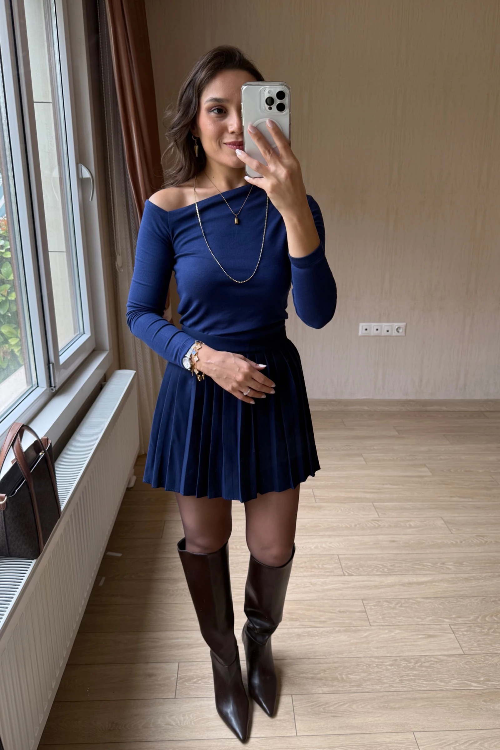 Lumida Asimetrik Kesim Tek Omuz  Bluz - Lacivert