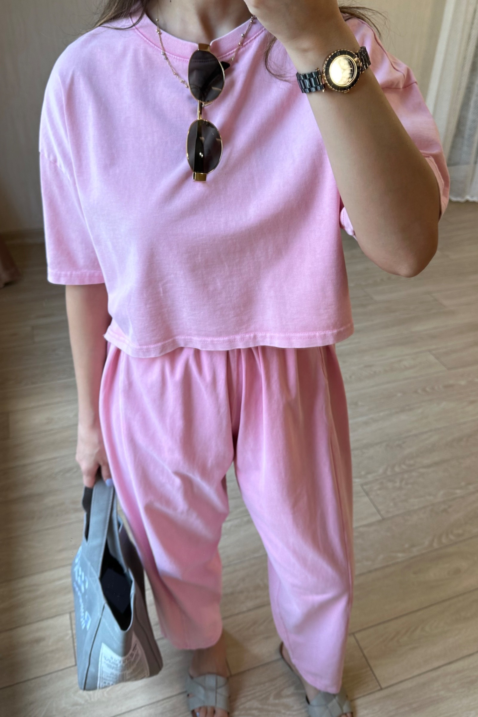 Perra Şalvar Tişört Eşofman Takım - Pembe